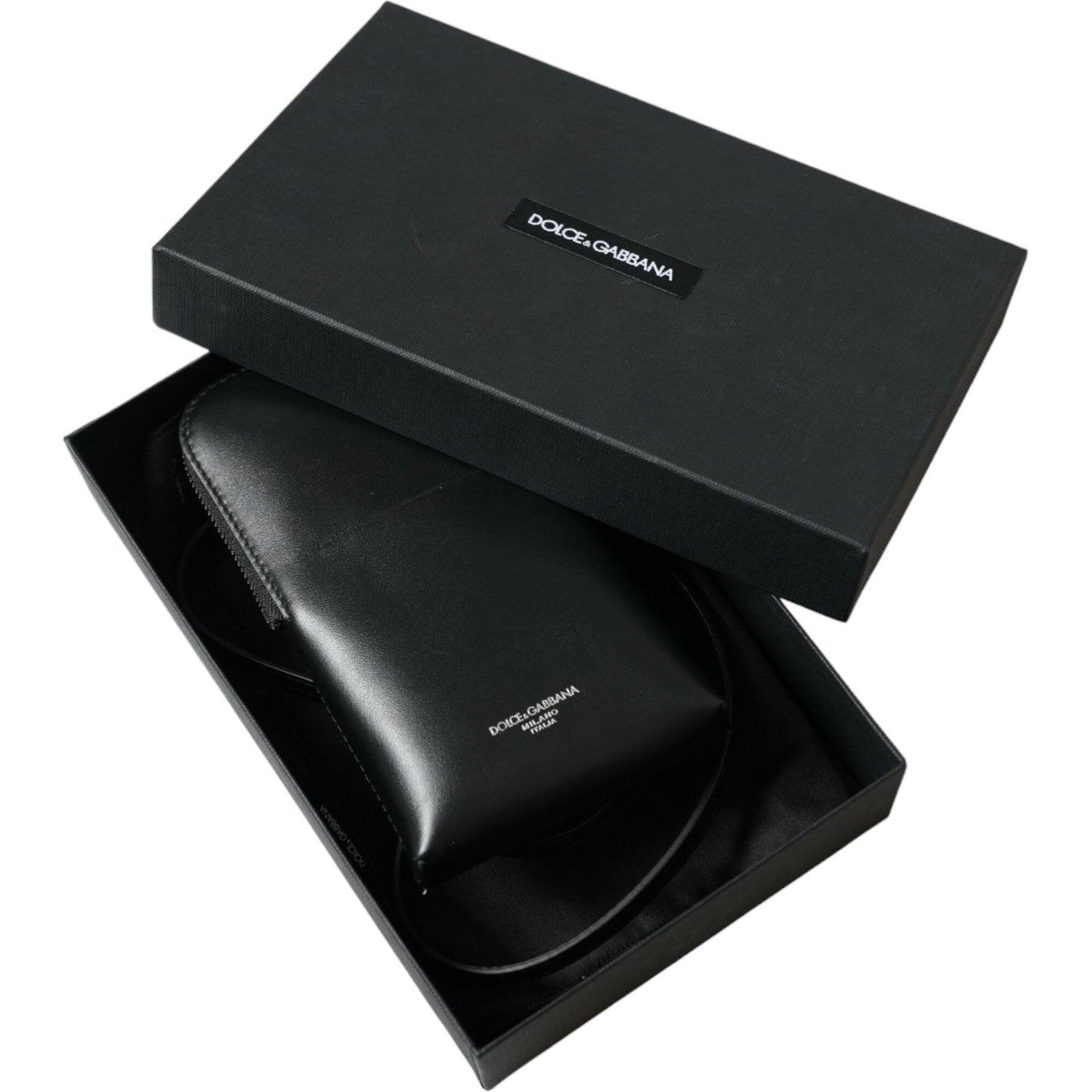 Dolce & Gabbana Black Leather Zip Around Logo Print Lanyard Strap Wallet Dolce & Gabbana Black