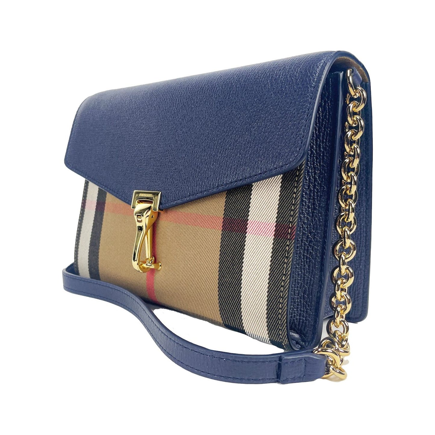 Burberry Macken Small Regency Blue House Check Leather Crossbody Bag Burberry Dim Gray