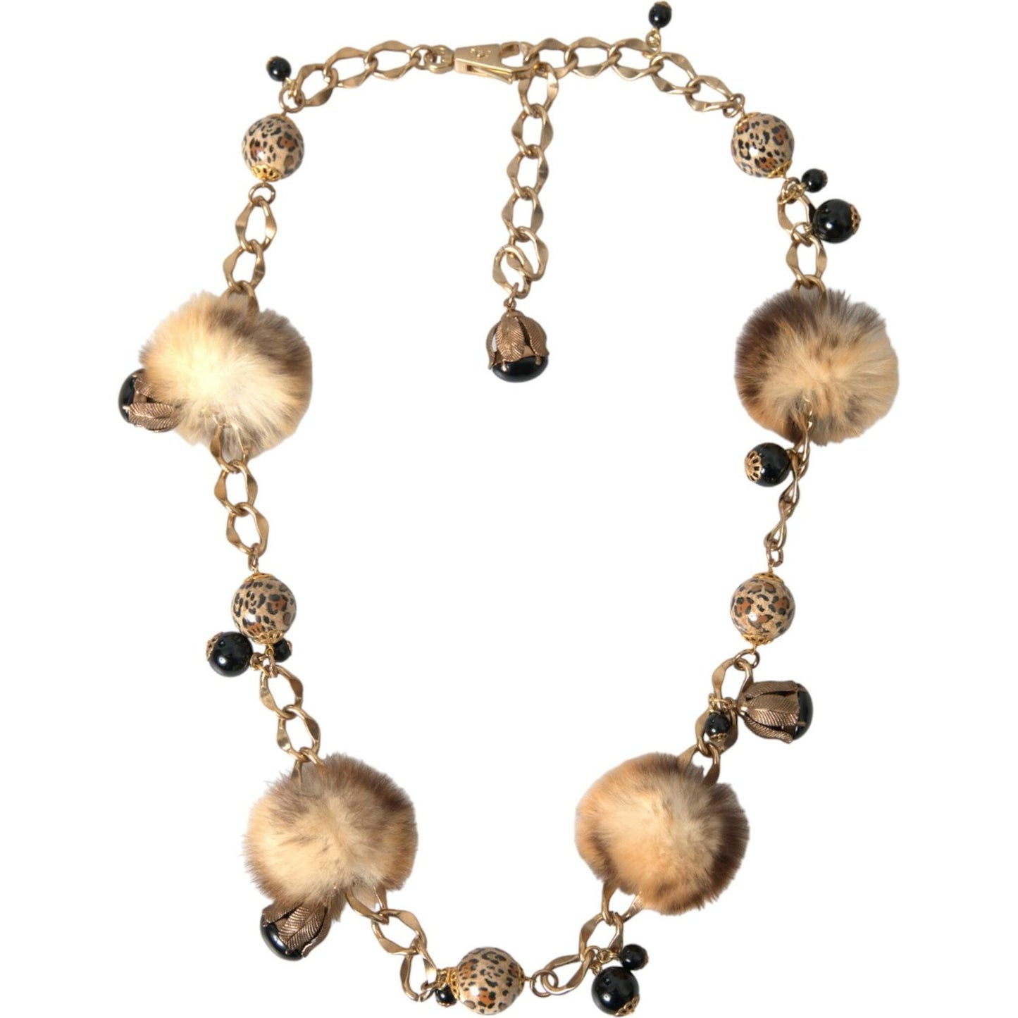 Dolce & Gabbana Gold Brass Leopard Fur Pearl Collier Chain Belt Dolce & Gabbana Rosy Brown