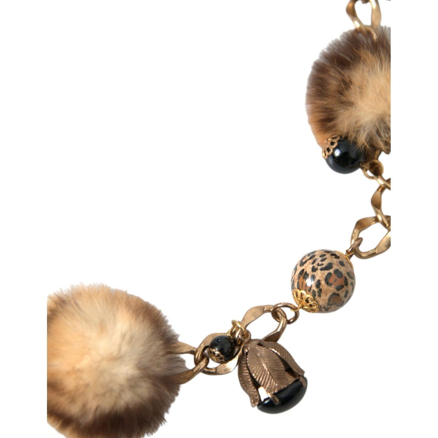 Dolce & Gabbana Gold Brass Leopard Fur Pearl Collier Chain Belt Dolce & Gabbana Rosy Brown