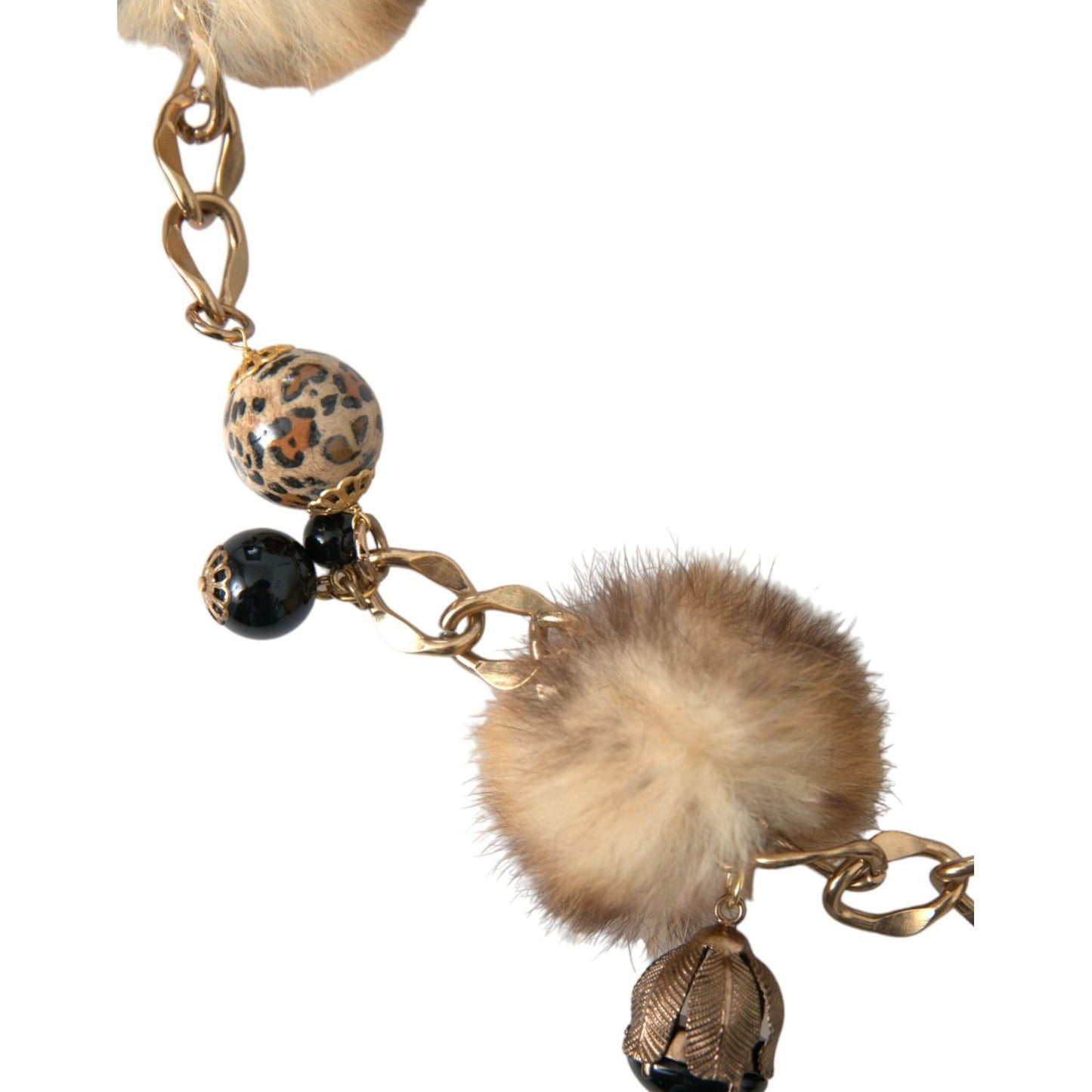 Dolce & Gabbana Gold Brass Leopard Fur Pearl Collier Chain Belt Dolce & Gabbana Rosy Brown