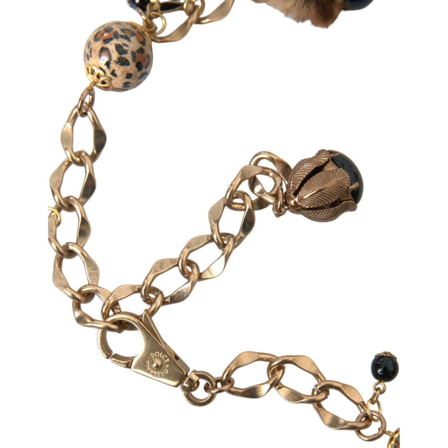 Dolce & Gabbana Gold Brass Leopard Fur Pearl Collier Chain Belt Dolce & Gabbana Dim Gray