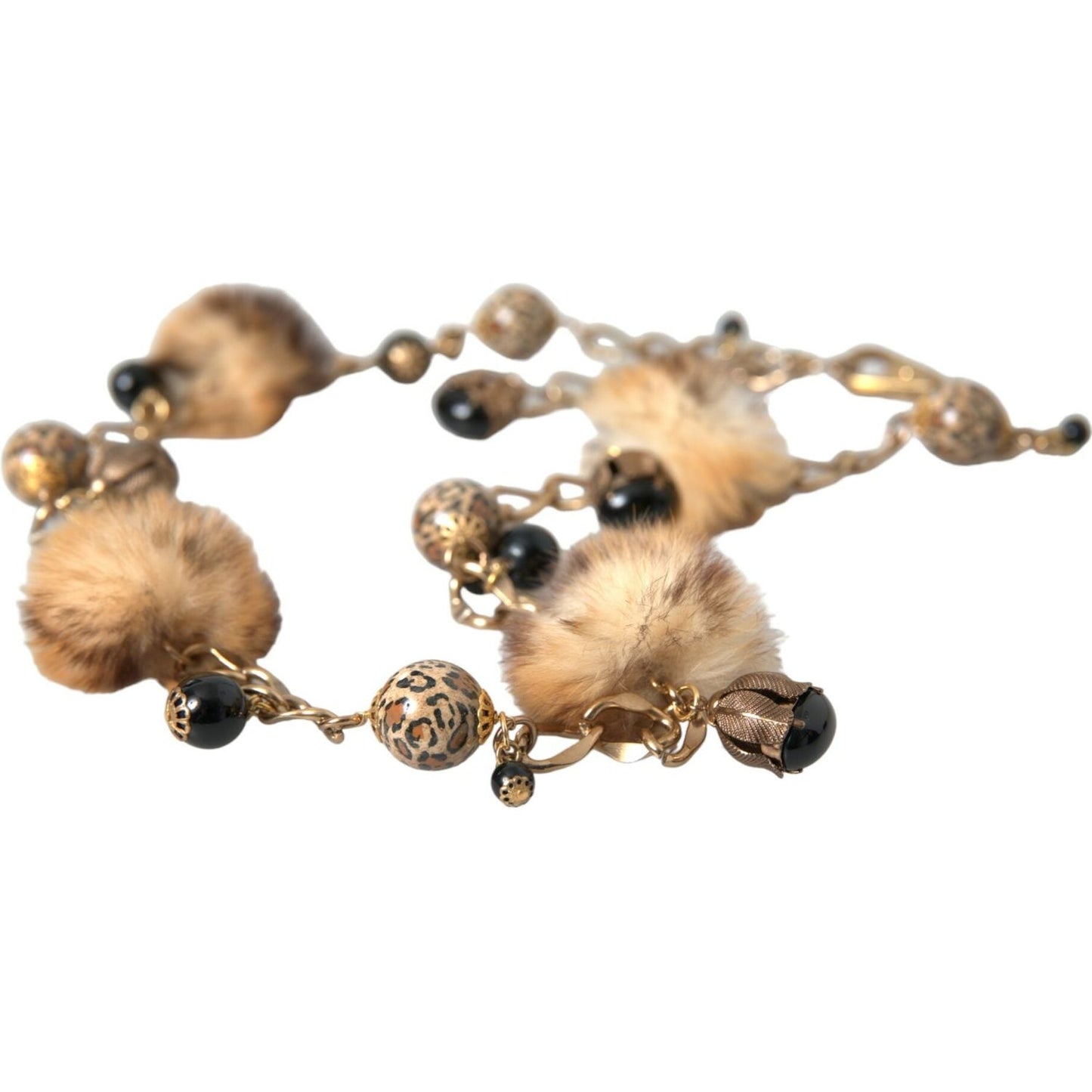 Dolce & Gabbana Gold Brass Leopard Fur Pearl Collier Chain Belt Dolce & Gabbana Rosy Brown