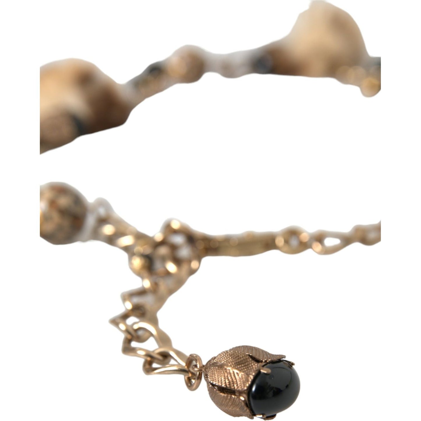 Dolce & Gabbana Gold Brass Leopard Fur Pearl Collier Chain Belt Dolce & Gabbana Rosy Brown