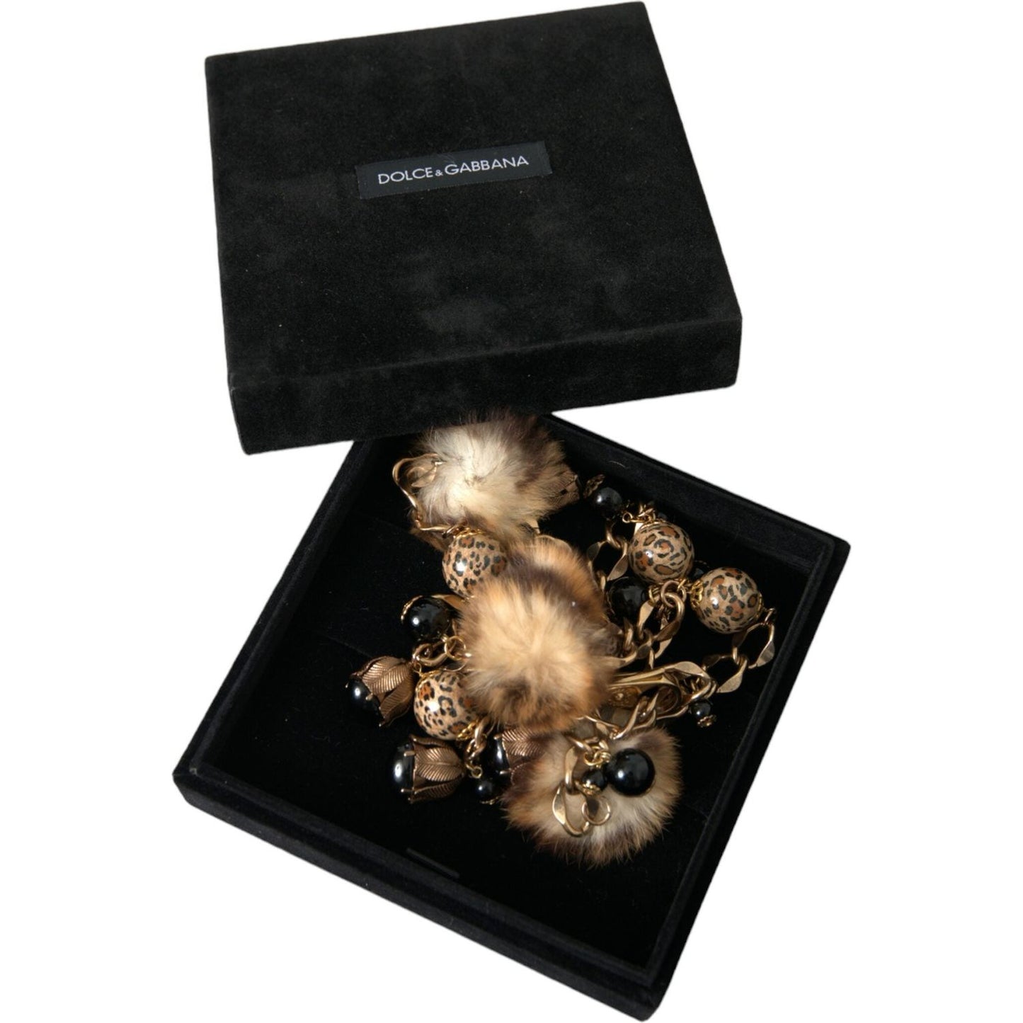 Dolce & Gabbana Gold Brass Leopard Fur Pearl Collier Chain Belt Dolce & Gabbana Black