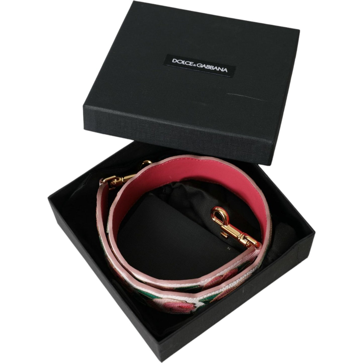 Dolce & Gabbana White Floral Leather Accessory Shoulder Strap Dolce & Gabbana Black