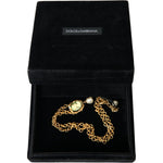 Dolce & Gabbana Gold Brass Chain Pearl Pendant Charm Necklace Necklace Dolce & Gabbana Black