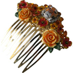 Dolce & Gabbana Gold Brass Crystal Leopard Floral Hair Comb Dolce & Gabbana Saddle Brown