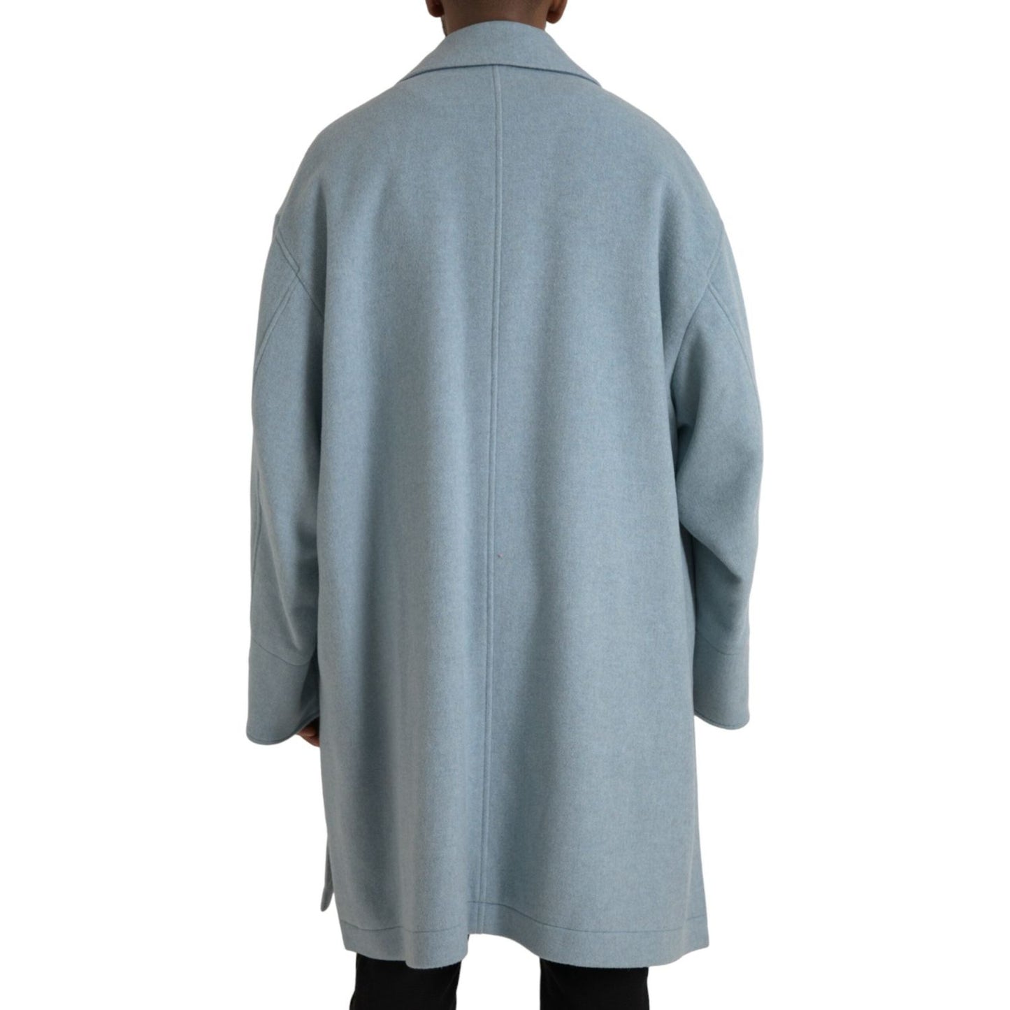 Dolce & Gabbana Light Blue Wool Button Trench Coat Jacket Dolce & Gabbana Light Slate Gray
