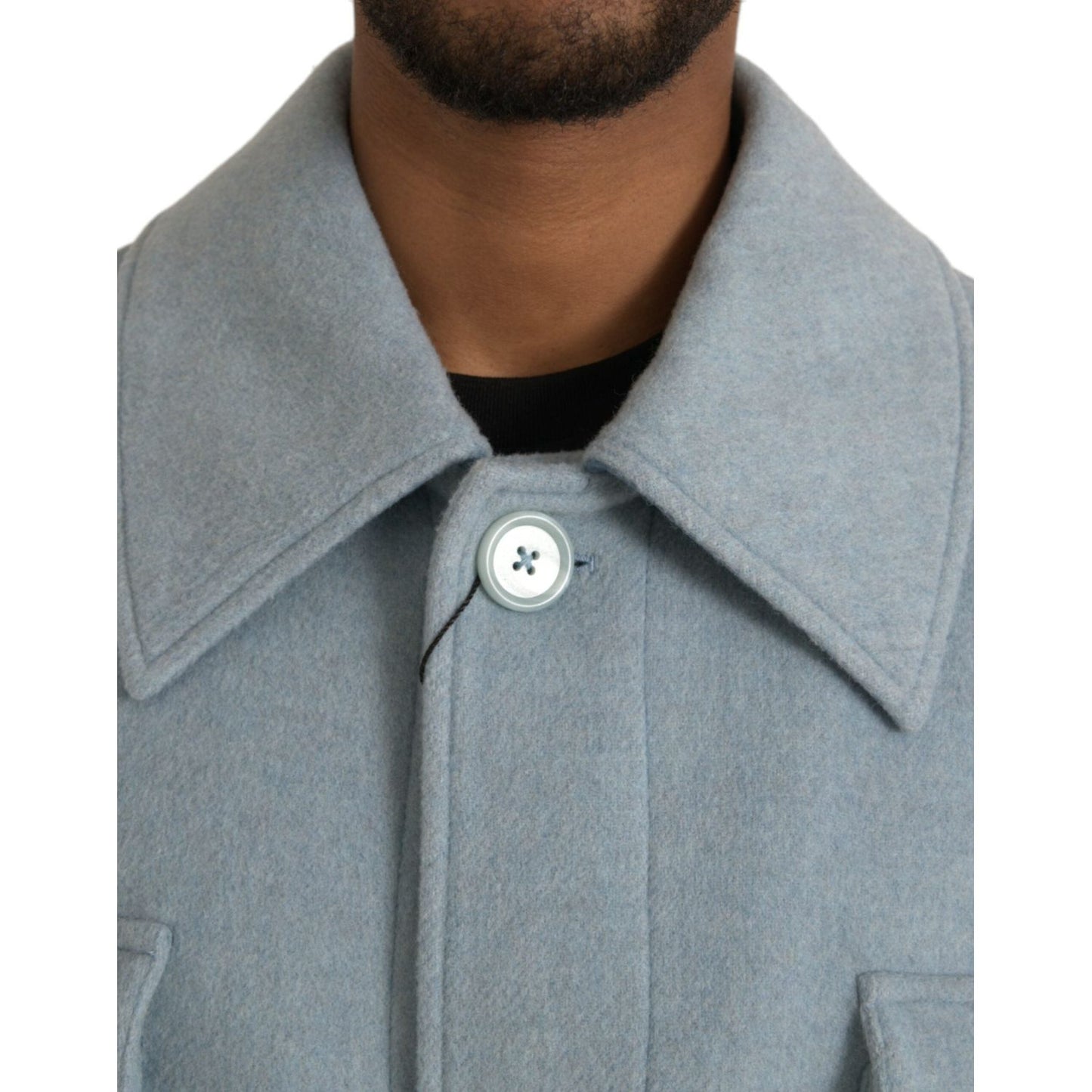 Dolce & Gabbana Light Blue Wool Button Trench Coat Jacket Dolce & Gabbana Light Slate Gray