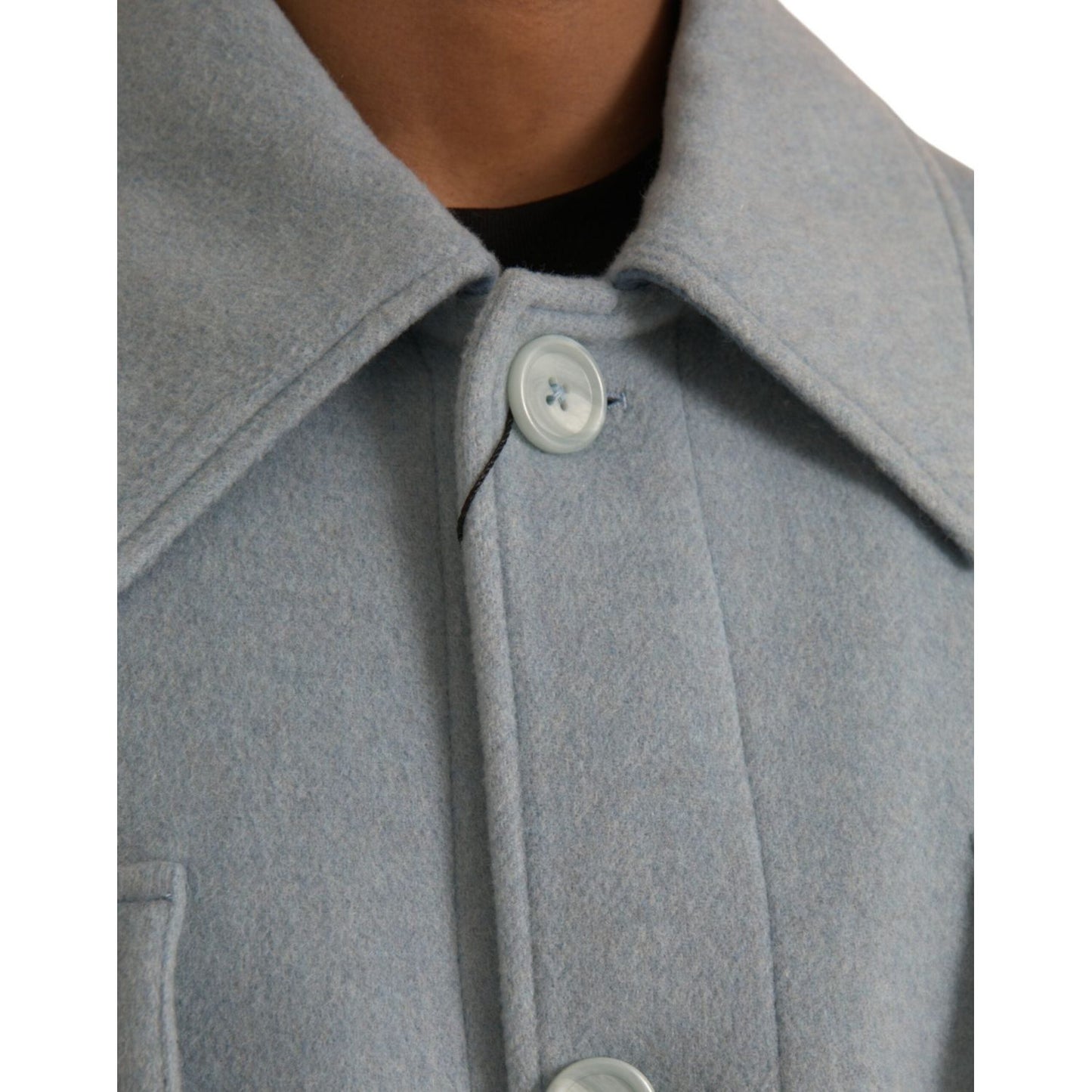 Dolce & Gabbana Light Blue Wool Button Trench Coat Jacket Dolce & Gabbana Slate Gray