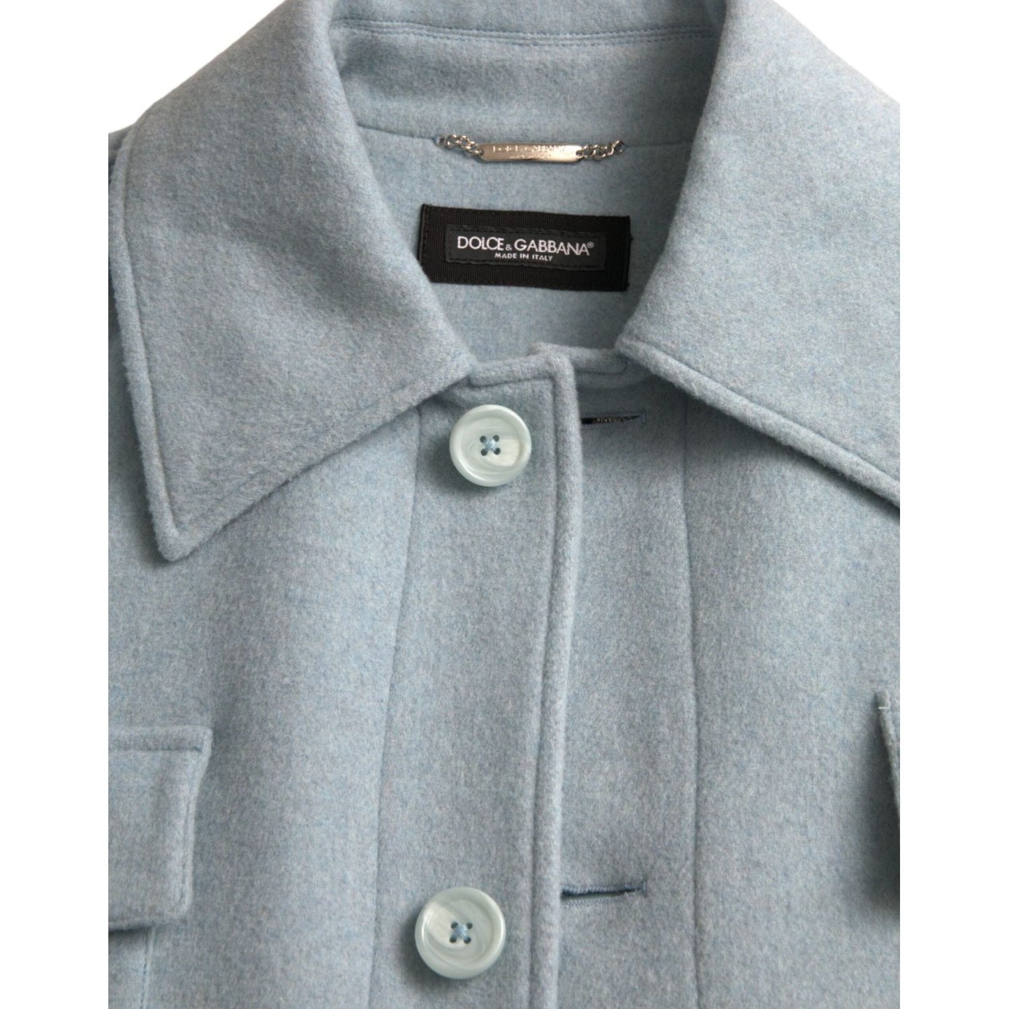 Dolce & Gabbana Light Blue Wool Button Trench Coat Jacket Dolce & Gabbana Dark Gray