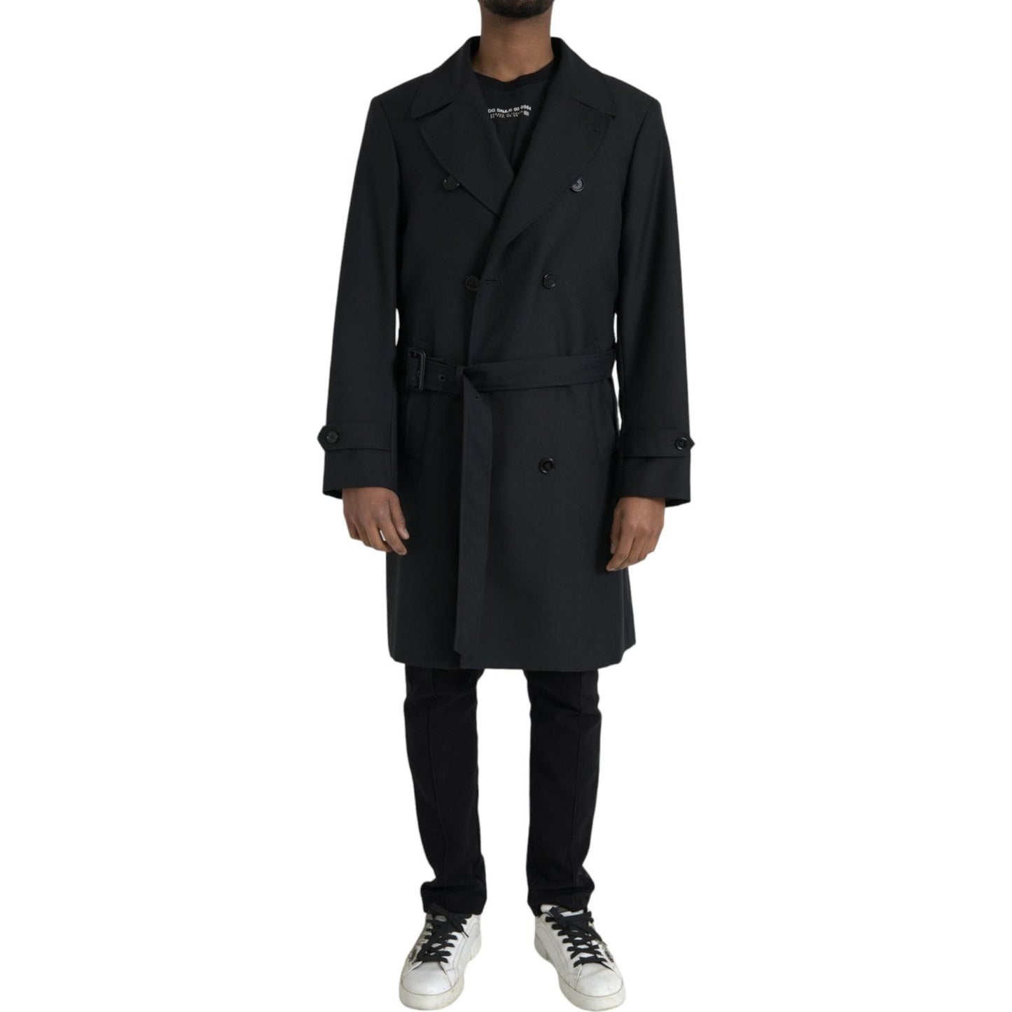 Dolce & Gabbana Black Double Breasted Trench Coat Jacket Dolce & Gabbana Black