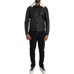 Dolce & Gabbana Black Leather Fur Collar Biker Coat Jacket JKT4049-46
