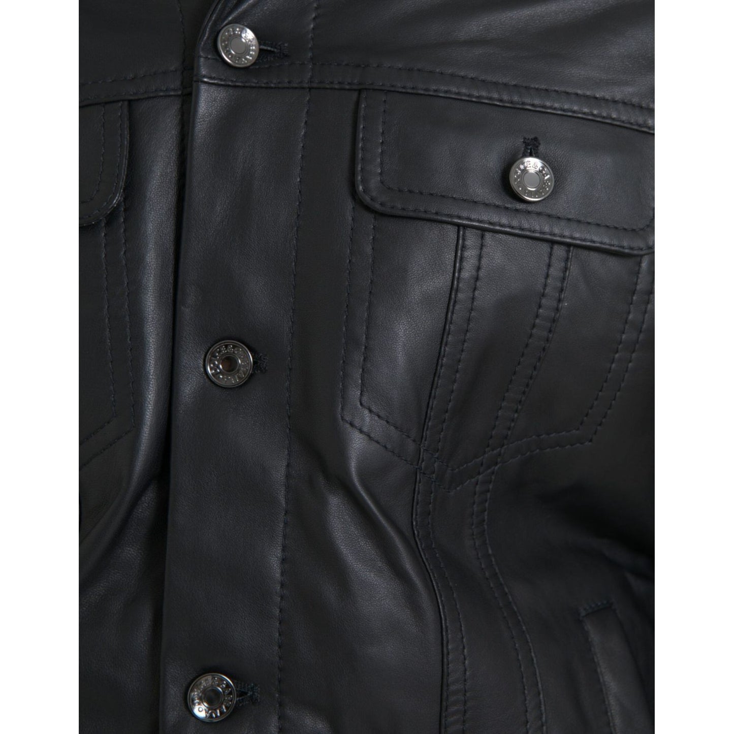 Dolce & Gabbana Black Leather Fur Collar Biker Coat Jacket JKT4049-46