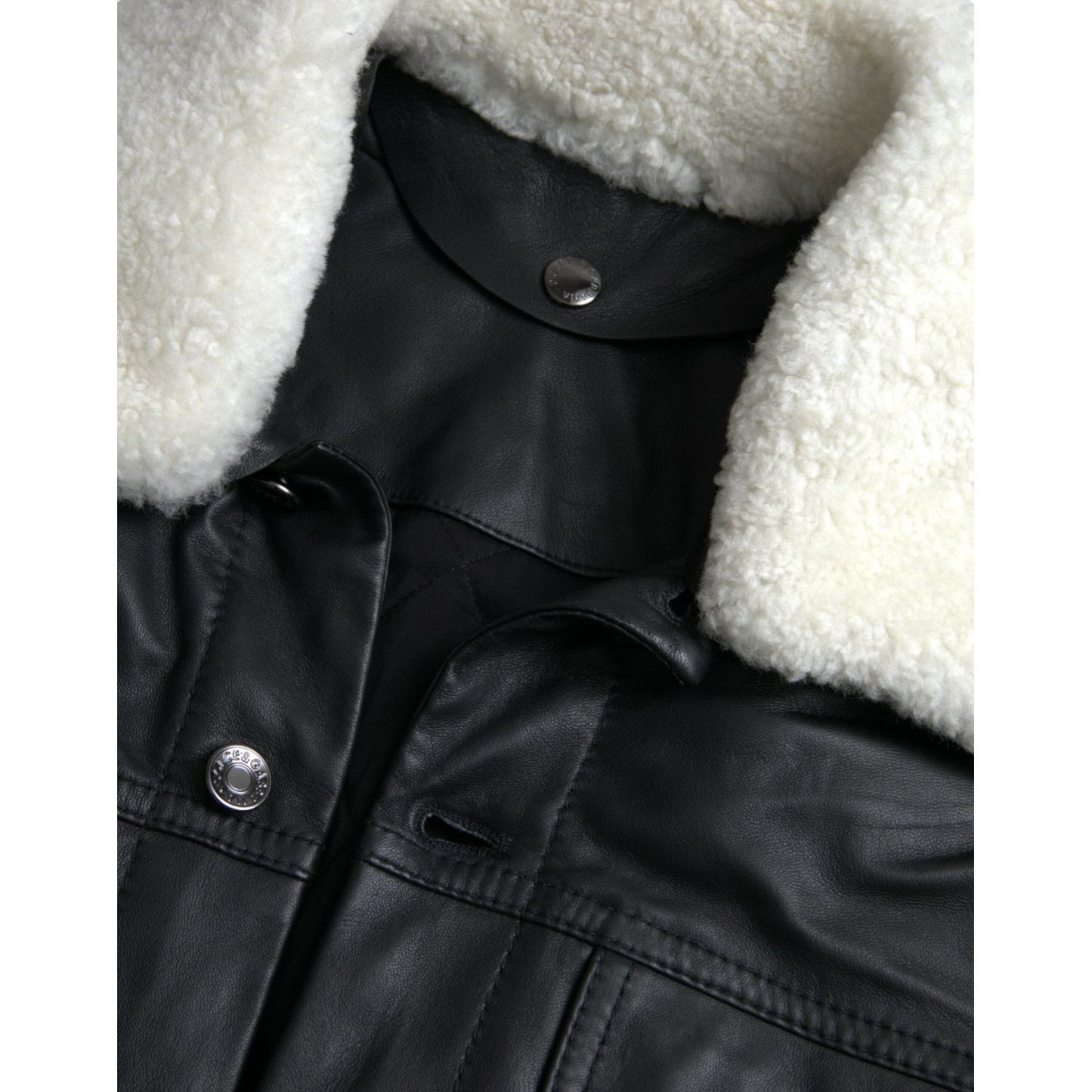Dolce & Gabbana Black Leather Fur Collar Biker Coat Jacket JKT4049-46