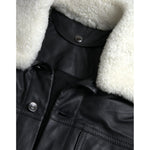 Dolce & Gabbana Black Leather Fur Collar Biker Coat Jacket JKT4049-46