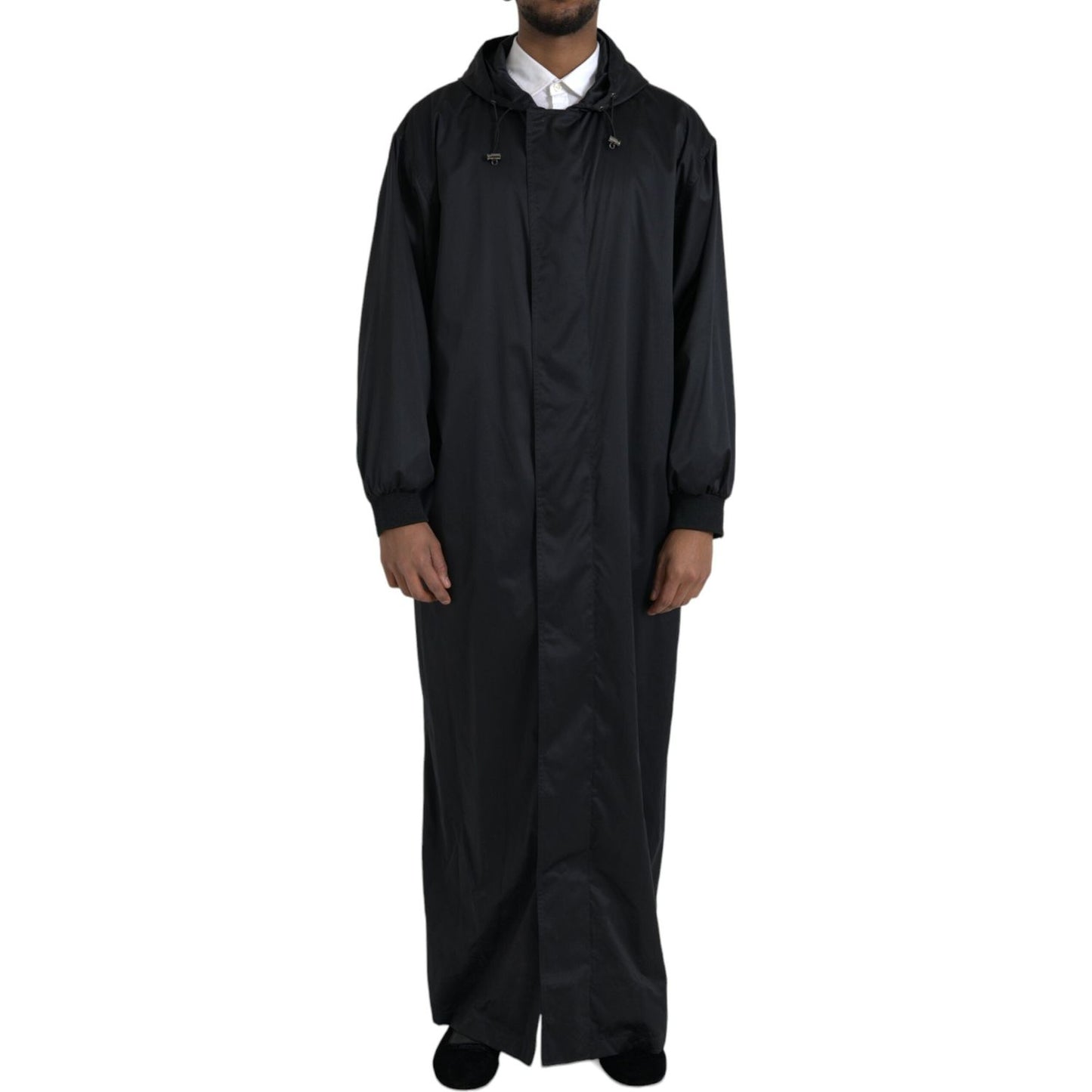Dolce & Gabbana Black Polyester Hooded Long Windbreaker Jacket Dolce & Gabbana Black