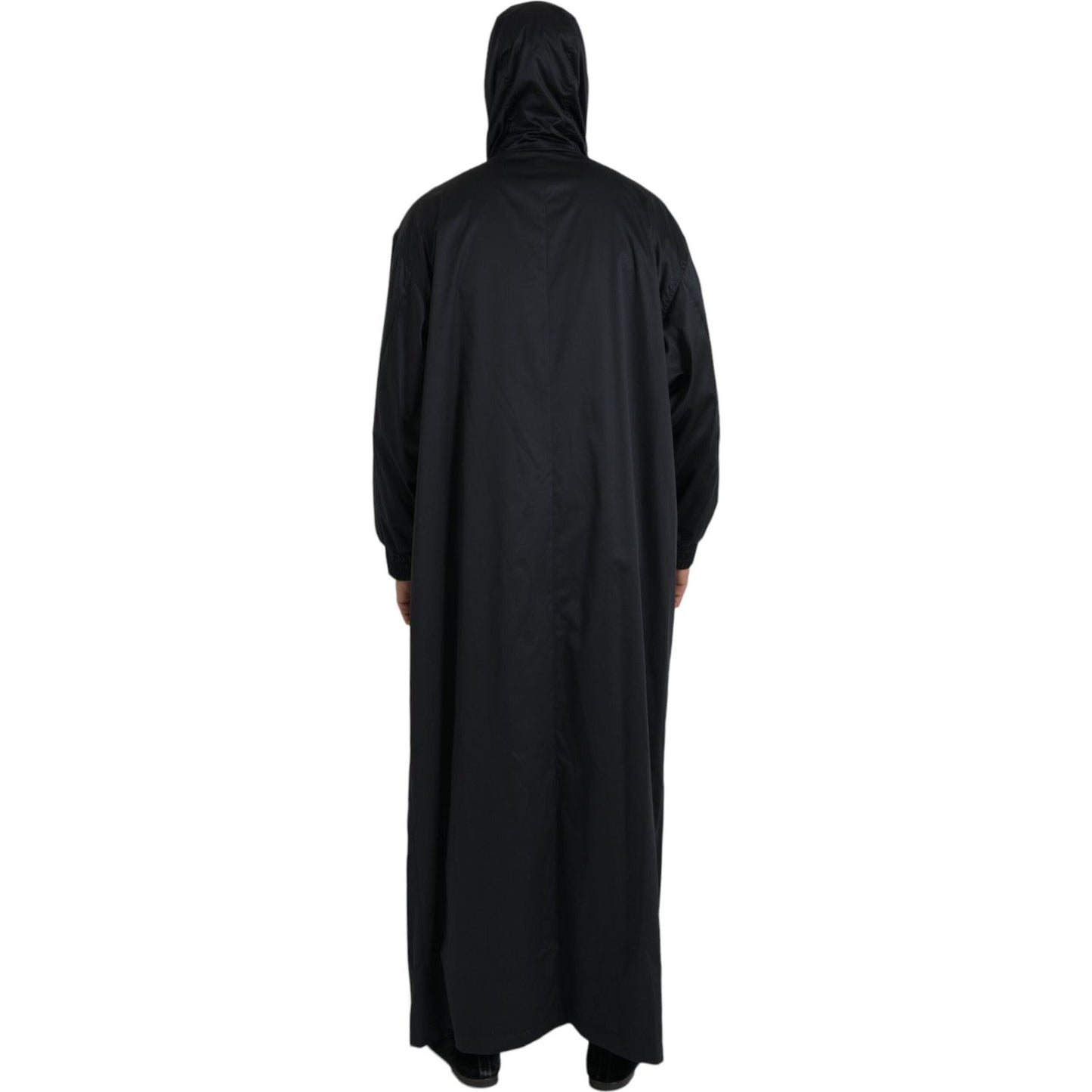 Dolce & Gabbana Black Polyester Hooded Long Windbreaker Jacket Dolce & Gabbana Black