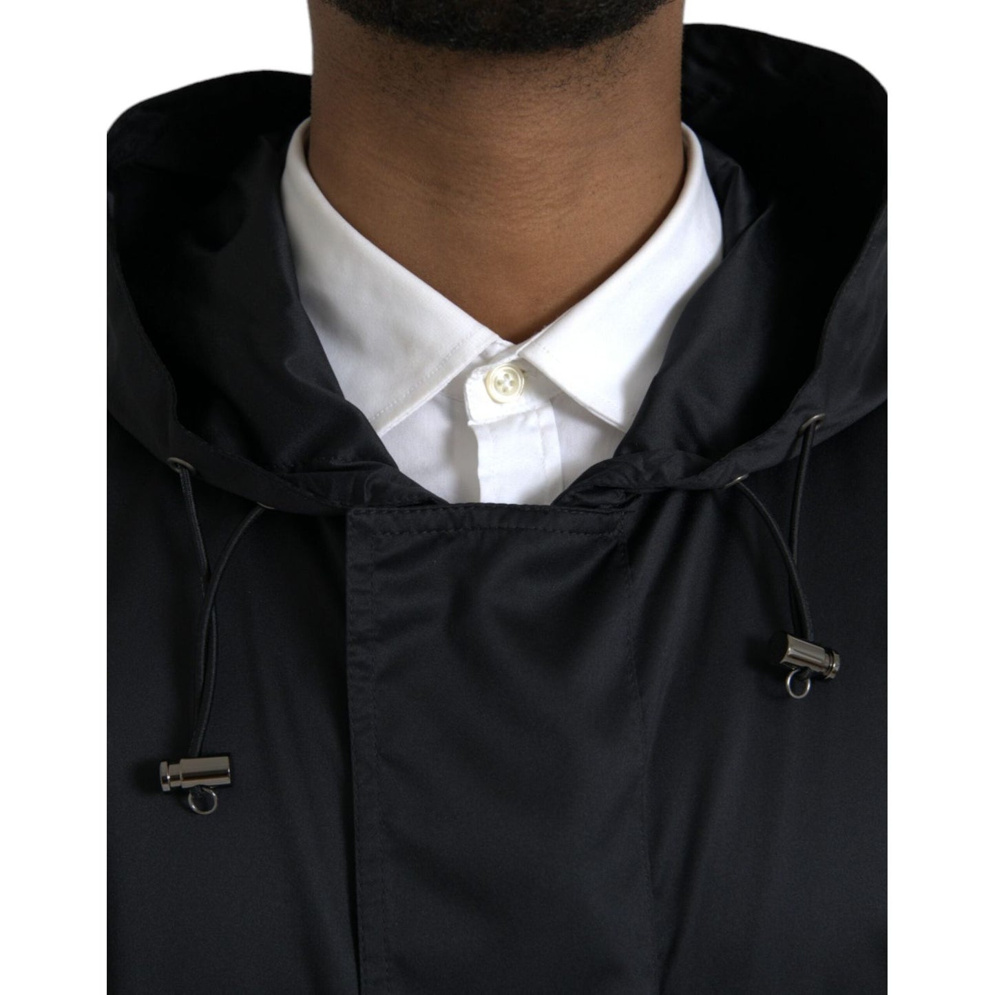 Dolce & Gabbana Black Polyester Hooded Long Windbreaker Jacket Dolce & Gabbana Black
