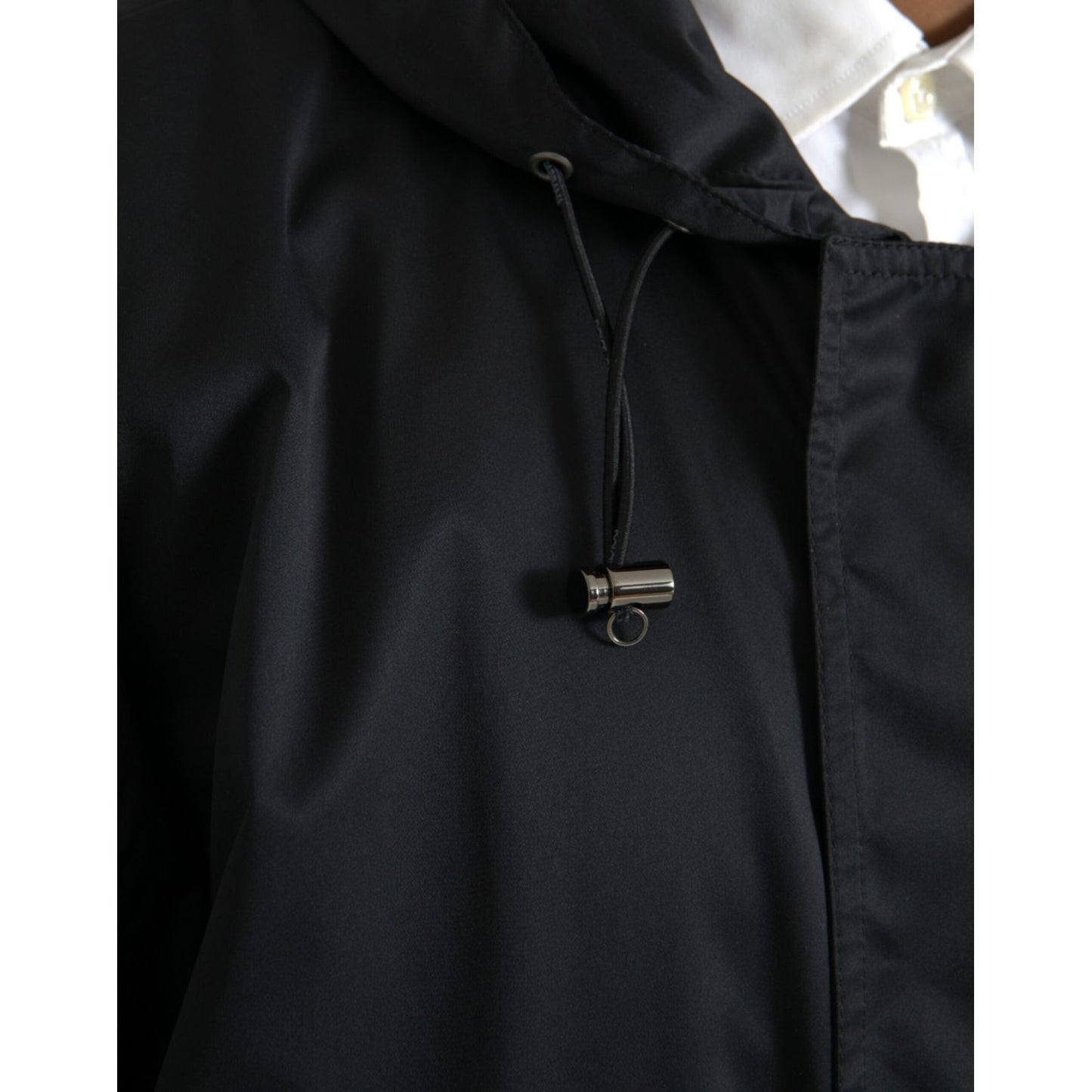 Dolce & Gabbana Black Polyester Hooded Long Windbreaker Jacket Dolce & Gabbana Black