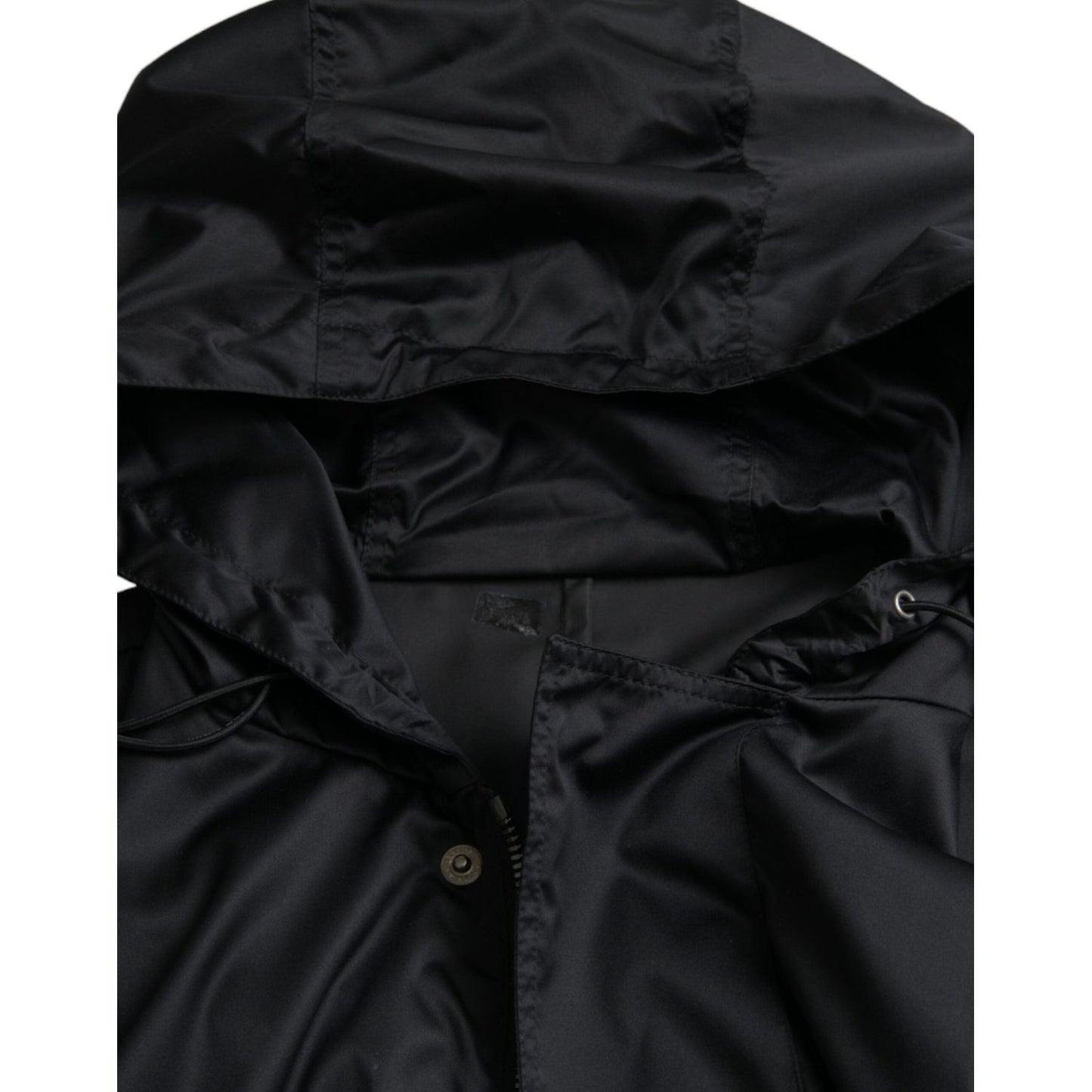 Dolce & Gabbana Black Polyester Hooded Long Windbreaker Jacket Dolce & Gabbana Black