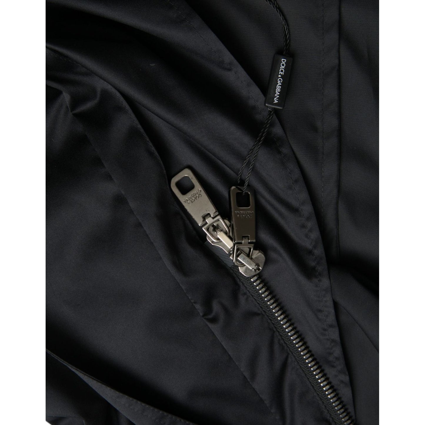 Dolce & Gabbana Black Polyester Hooded Long Windbreaker Jacket Dolce & Gabbana Black