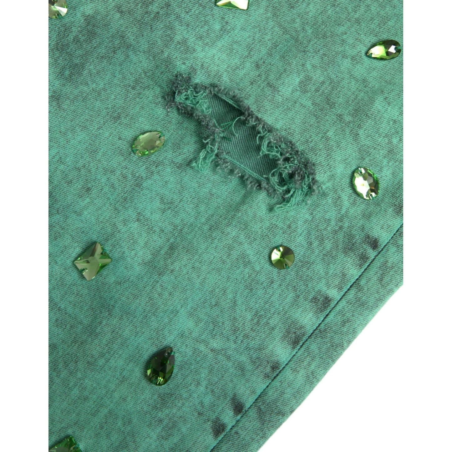 Dolce & Gabbana Green Crystals Cotton Stretch Slim Jeans Dolce & Gabbana Slate Gray