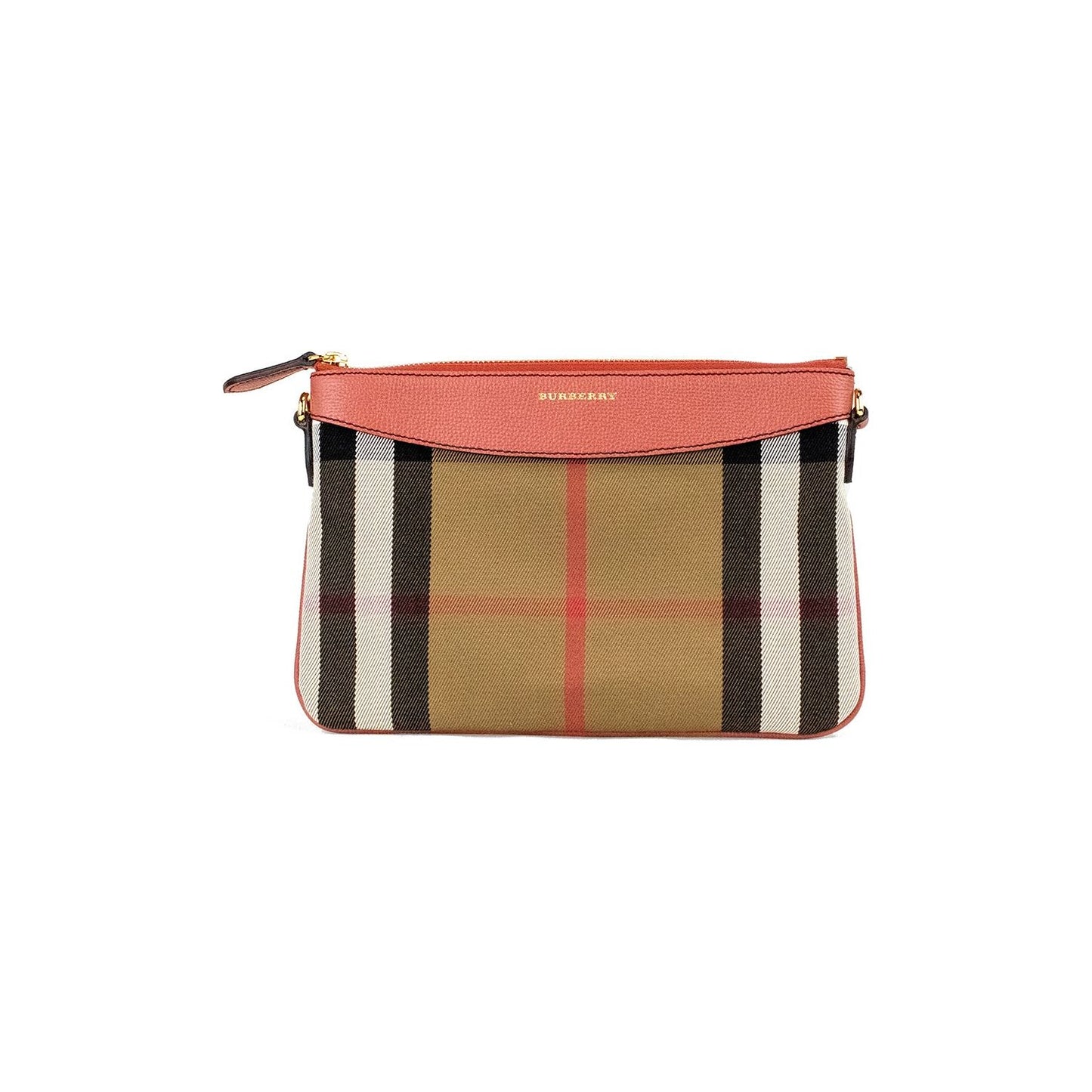 Burberry Peyton House Check Derby Cinnamon Red Grain Leather Pouch Crossbody Bag Burberry Rosy Brown