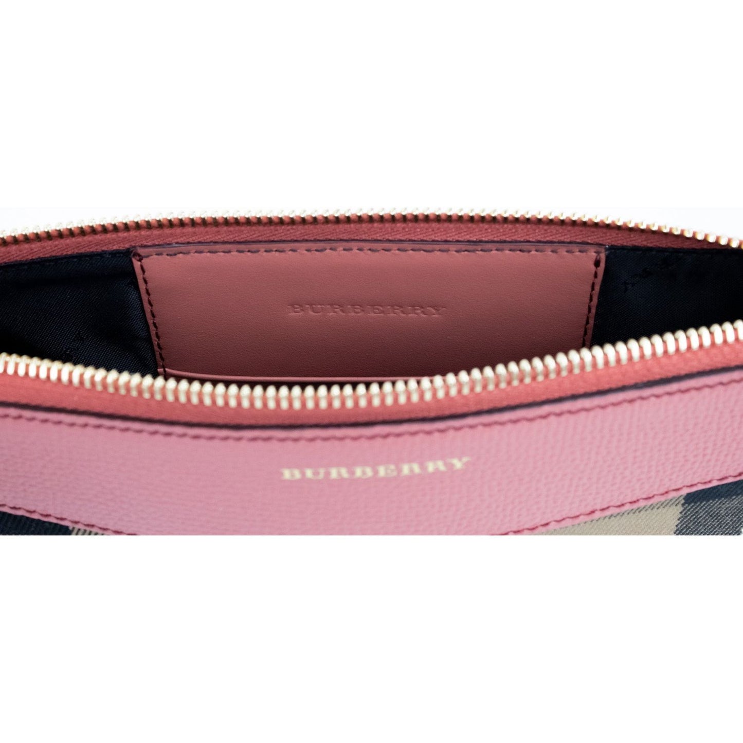 Burberry Peyton House Check Derby Cinnamon Red Grain Leather Pouch Crossbody Bag Burberry Rosy Brown