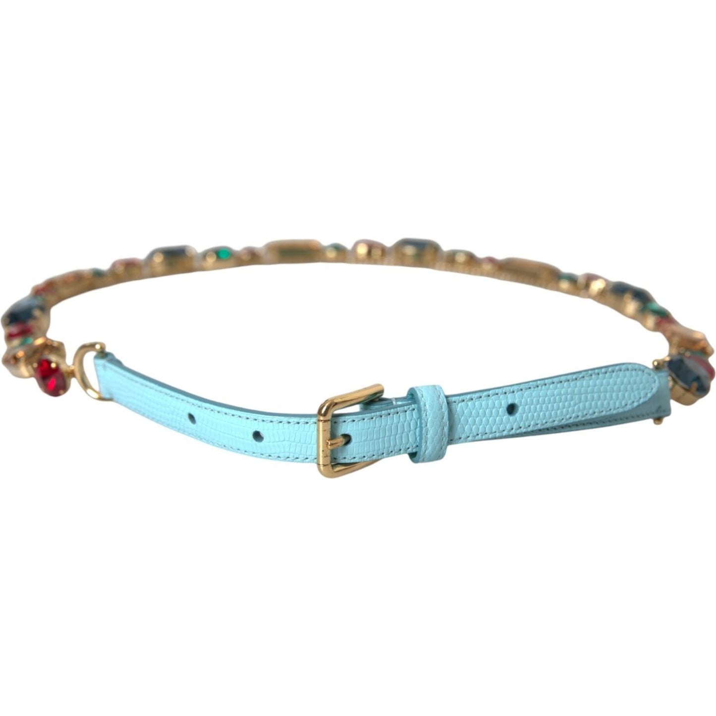 Dolce & Gabbana Light Blue Leather Crystal Chain Waist Belt Dolce & Gabbana Dark Gray