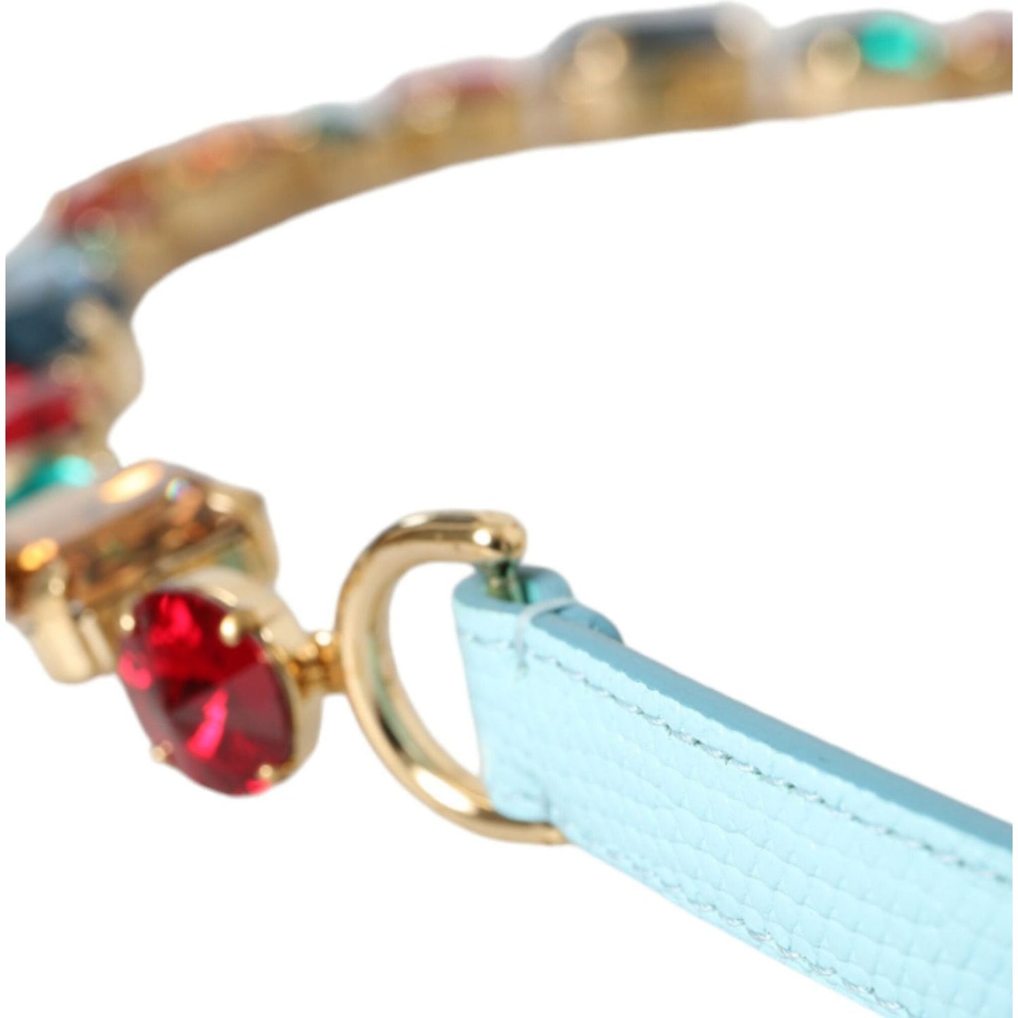 Dolce & Gabbana Light Blue Leather Crystal Chain Waist Belt Dolce & Gabbana Light Gray