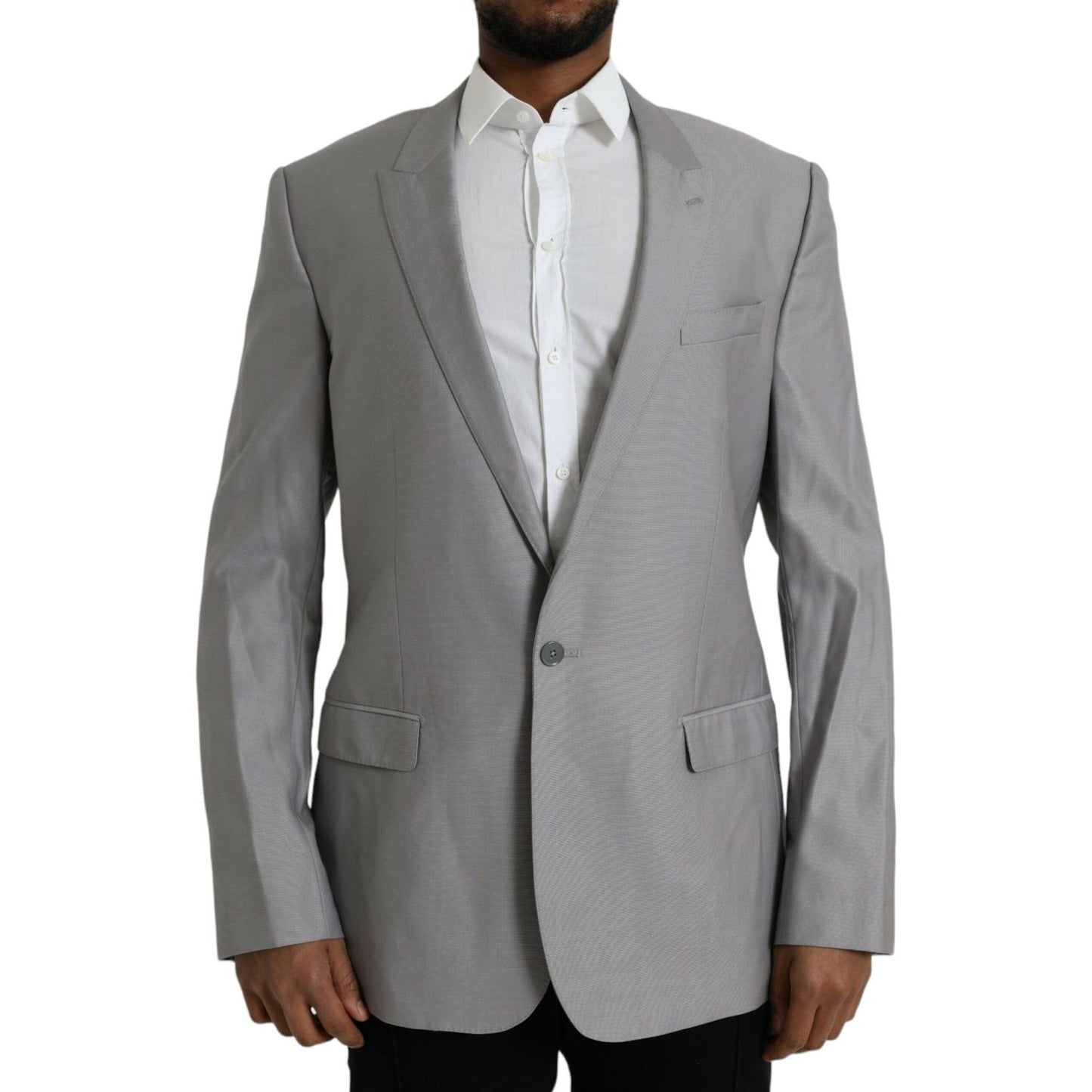 Dolce & Gabbana Gray Wool Peak Single Breasted Coat Blazer Dolce & Gabbana Slate Gray