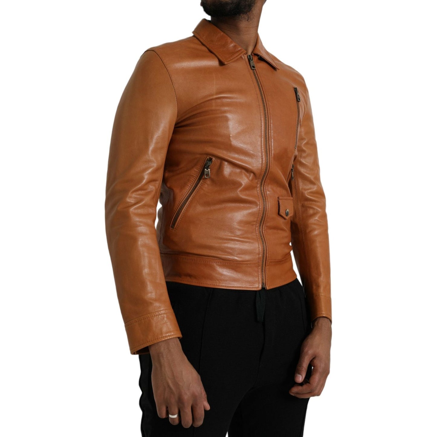 Dolce & Gabbana Brown Lamb Leather Full Zip Blouson Jacket JKT4047-44