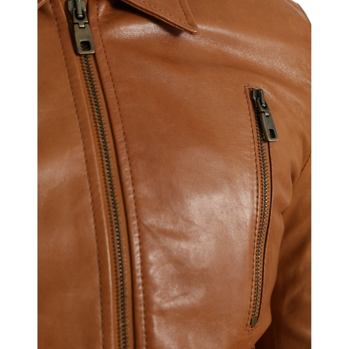 Dolce & Gabbana Brown Lamb Leather Full Zip Blouson Jacket JKT4047-44