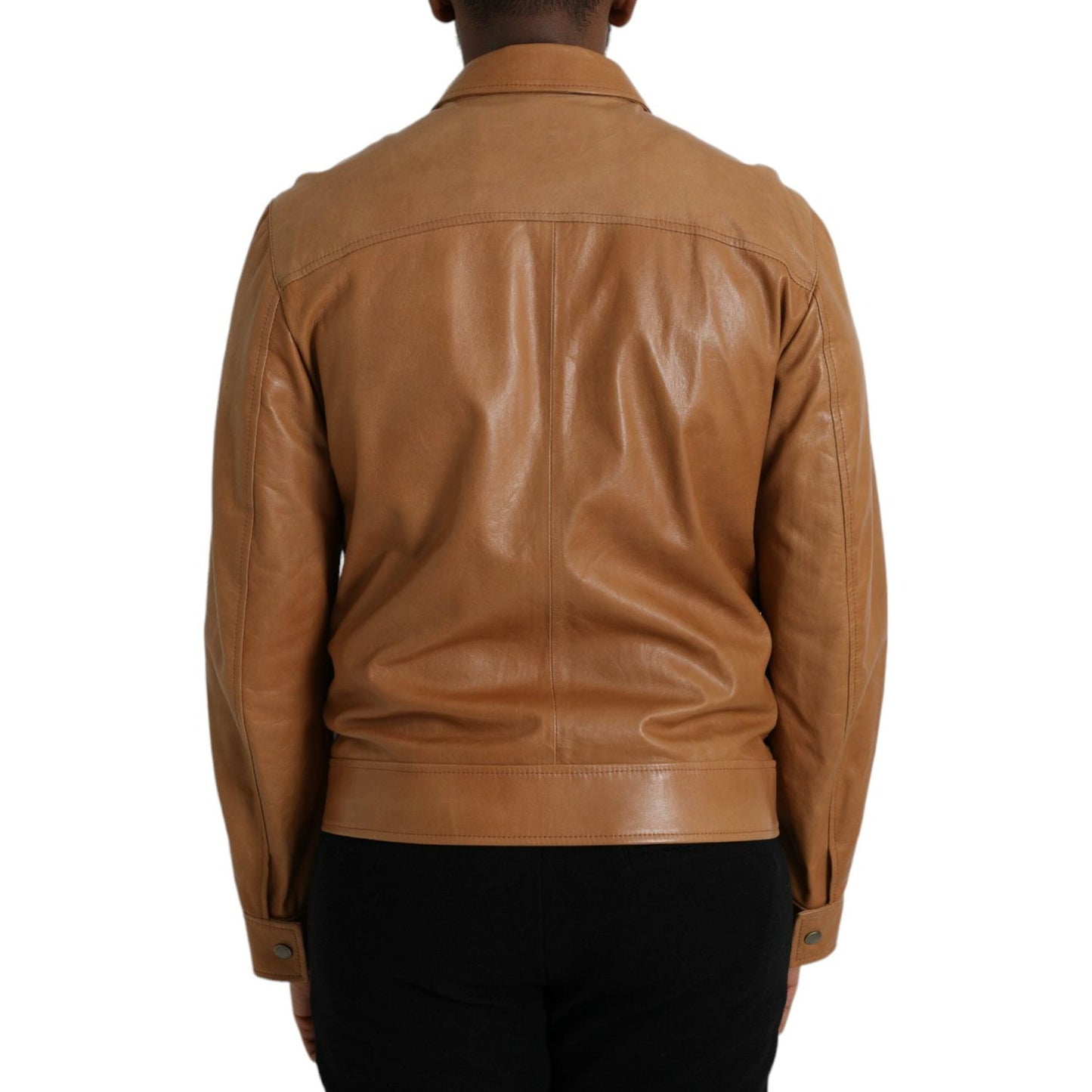 Dolce & Gabbana Brown Lamb Leather Full Zip Blouson Jacket Dolce & Gabbana Sienna