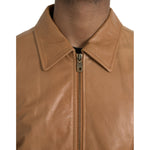 Dolce & Gabbana Brown Lamb Leather Full Zip Blouson Jacket JKT4048-50