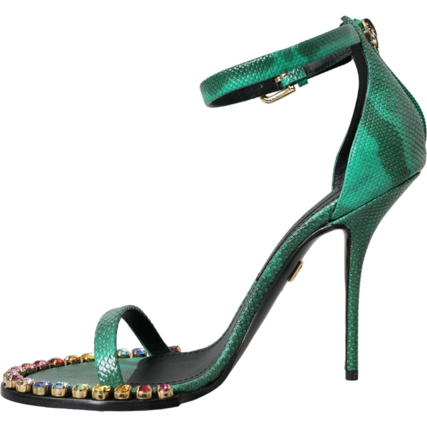 Dolce & Gabbana Green Exotic Leather Crystal Sandals Shoes Dolce & Gabbana Dark Slate Gray