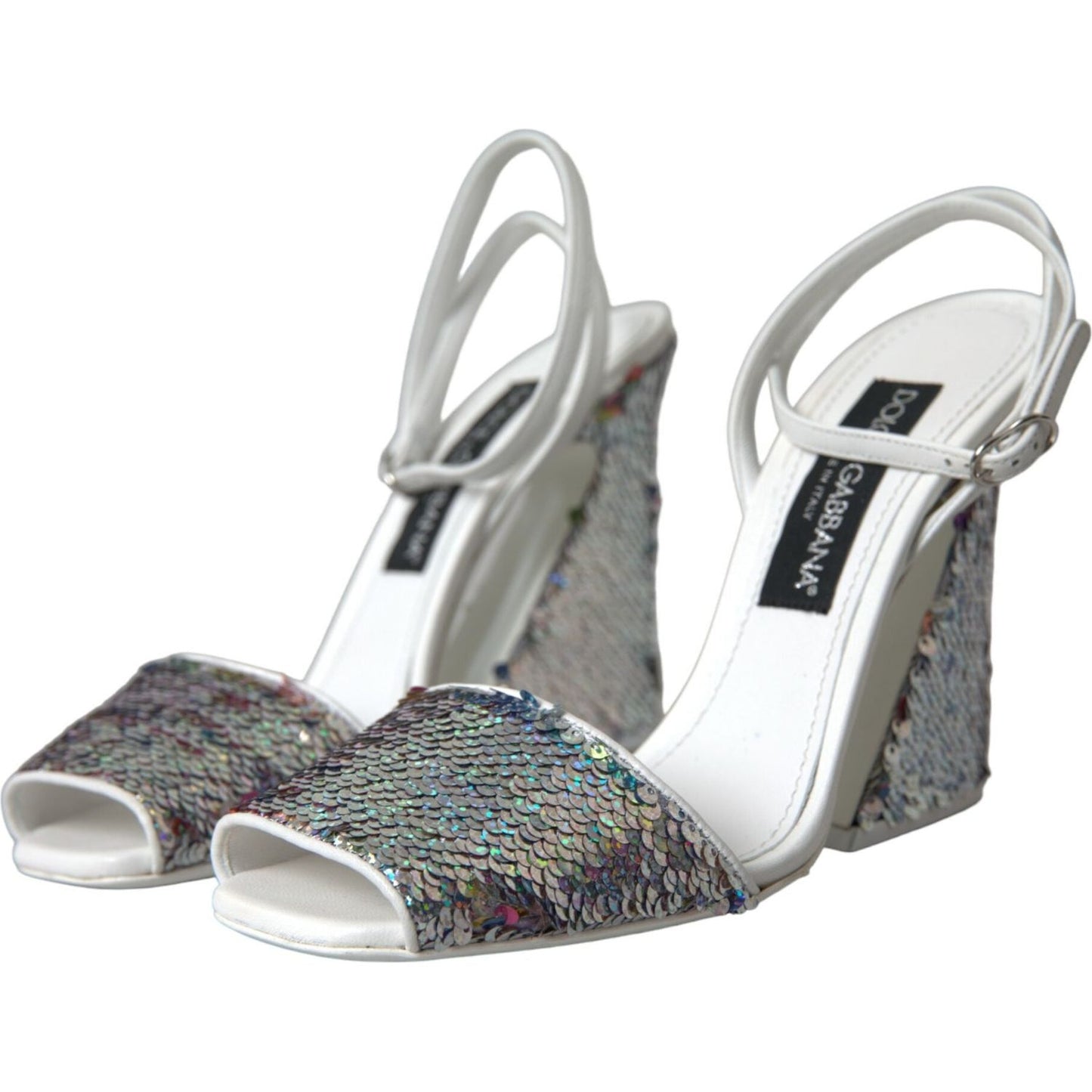 Dolce & Gabbana White Silver Sequin Ankle Strap Sandals Shoes Dolce & Gabbana Light Slate Gray