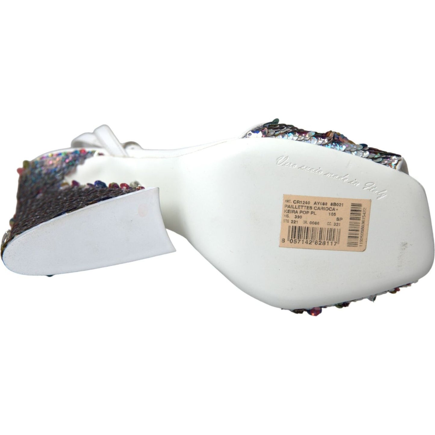Dolce & Gabbana White Silver Sequin Ankle Strap Sandals Shoes Dolce & Gabbana Light Gray