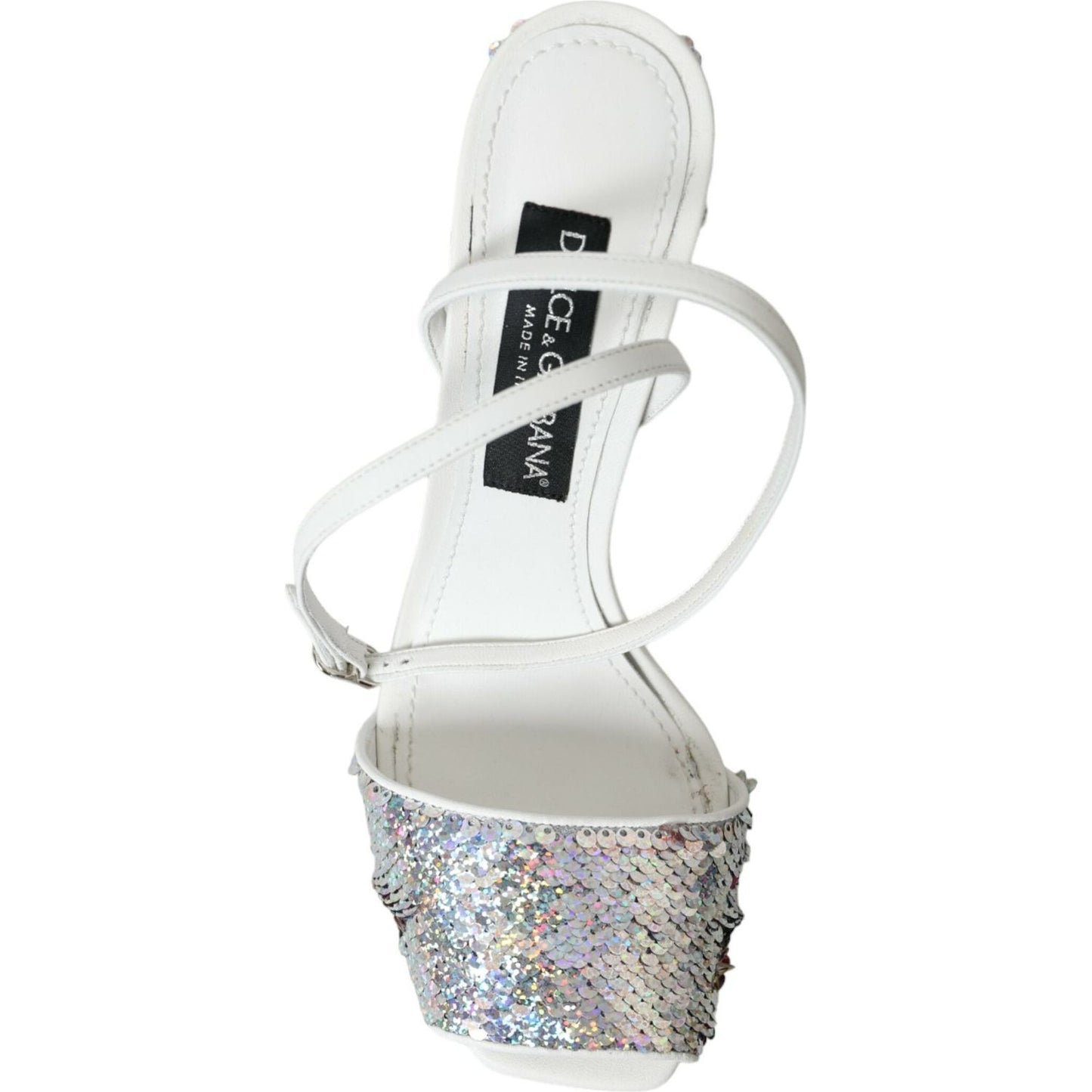 Dolce & Gabbana White Silver Sequin Ankle Strap Sandals Shoes Dolce & Gabbana Light Gray