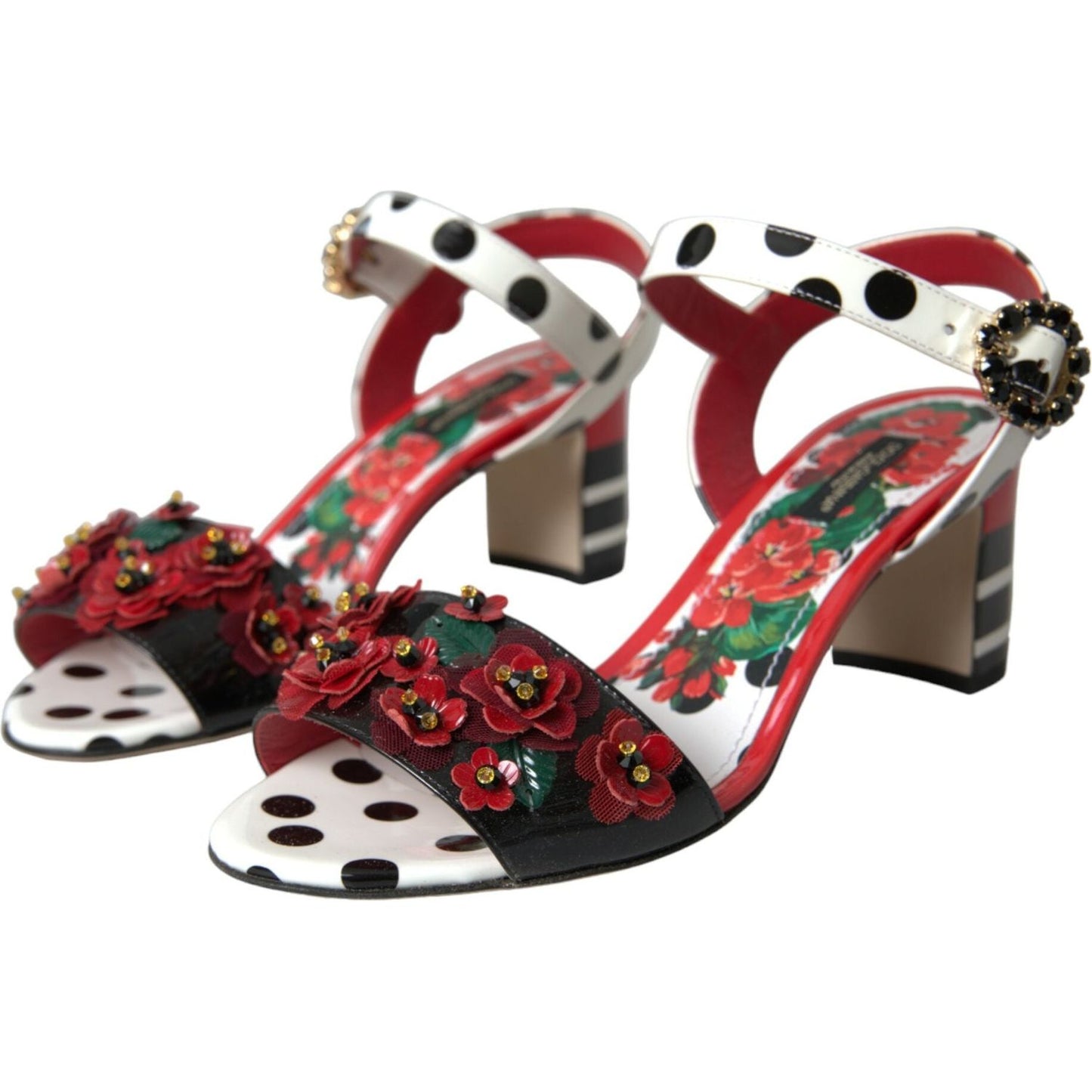 Dolce & Gabbana Multicolor Floral Crystal Leather Sandals Shoes Dolce & Gabbana Saddle Brown