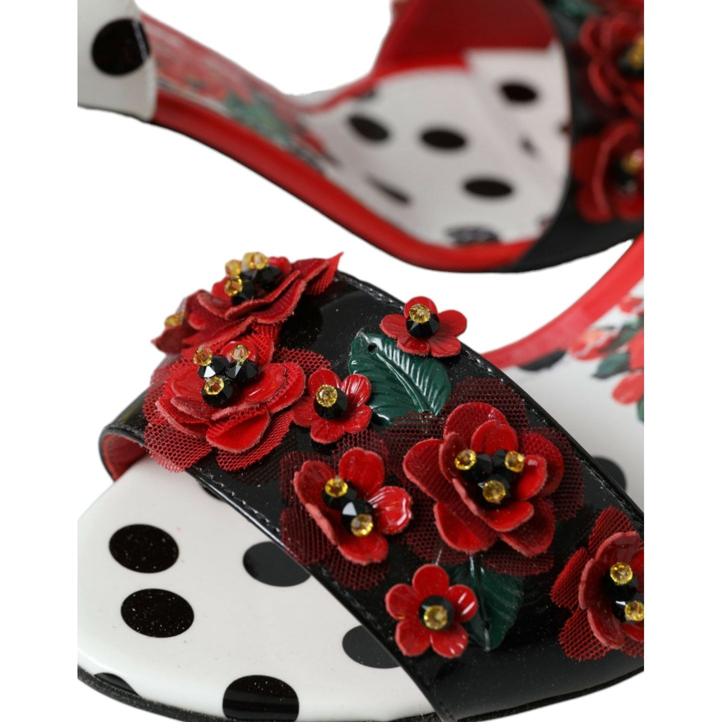 Dolce & Gabbana Multicolor Floral Crystal Leather Sandals Shoes Dolce & Gabbana Black