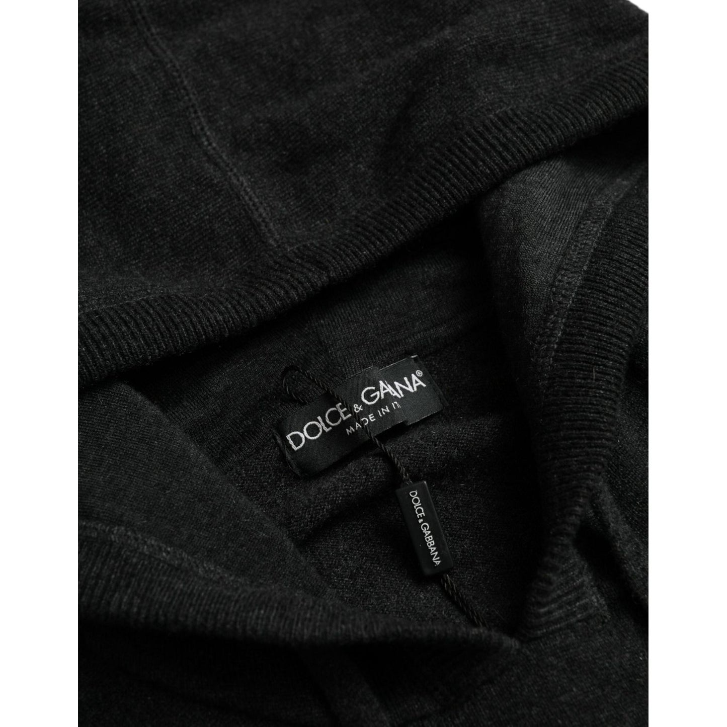 Dolce & Gabbana Dark Gray Cashmere Hooded Pullover Sweater TSH84671-54