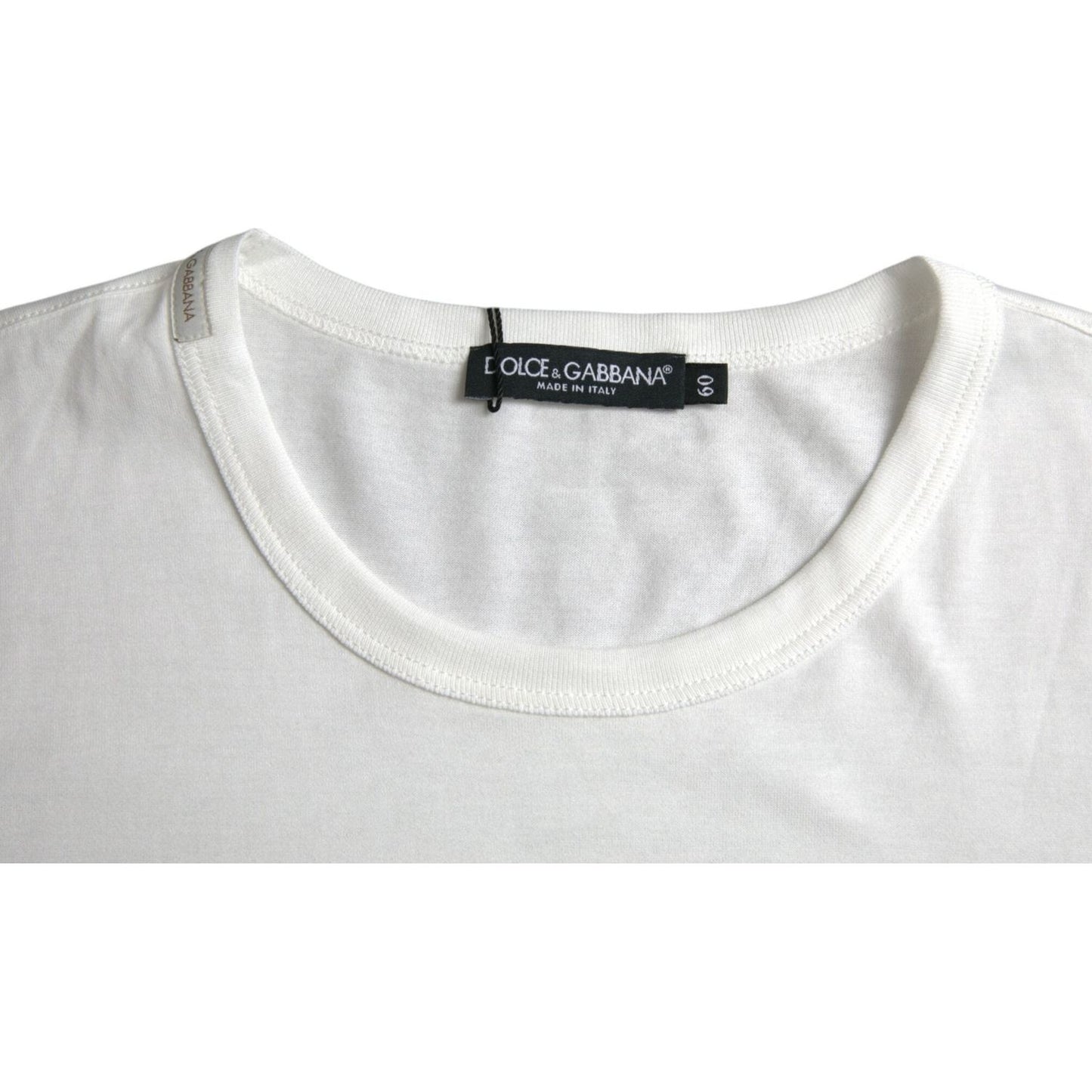 Dolce & Gabbana White Logo Embossed Cotton Crewneck T-shirt Dolce & Gabbana Light Gray