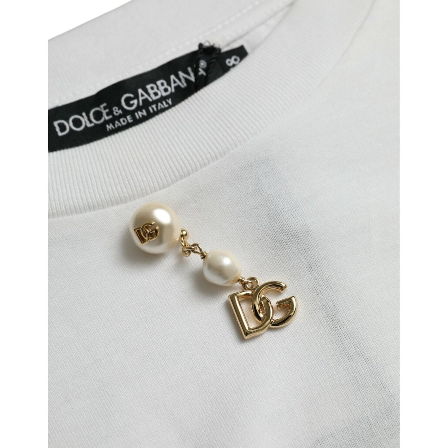 Dolce & Gabbana White Embellished Cotton Crew Neck T-shirt Dolce & Gabbana Light Gray