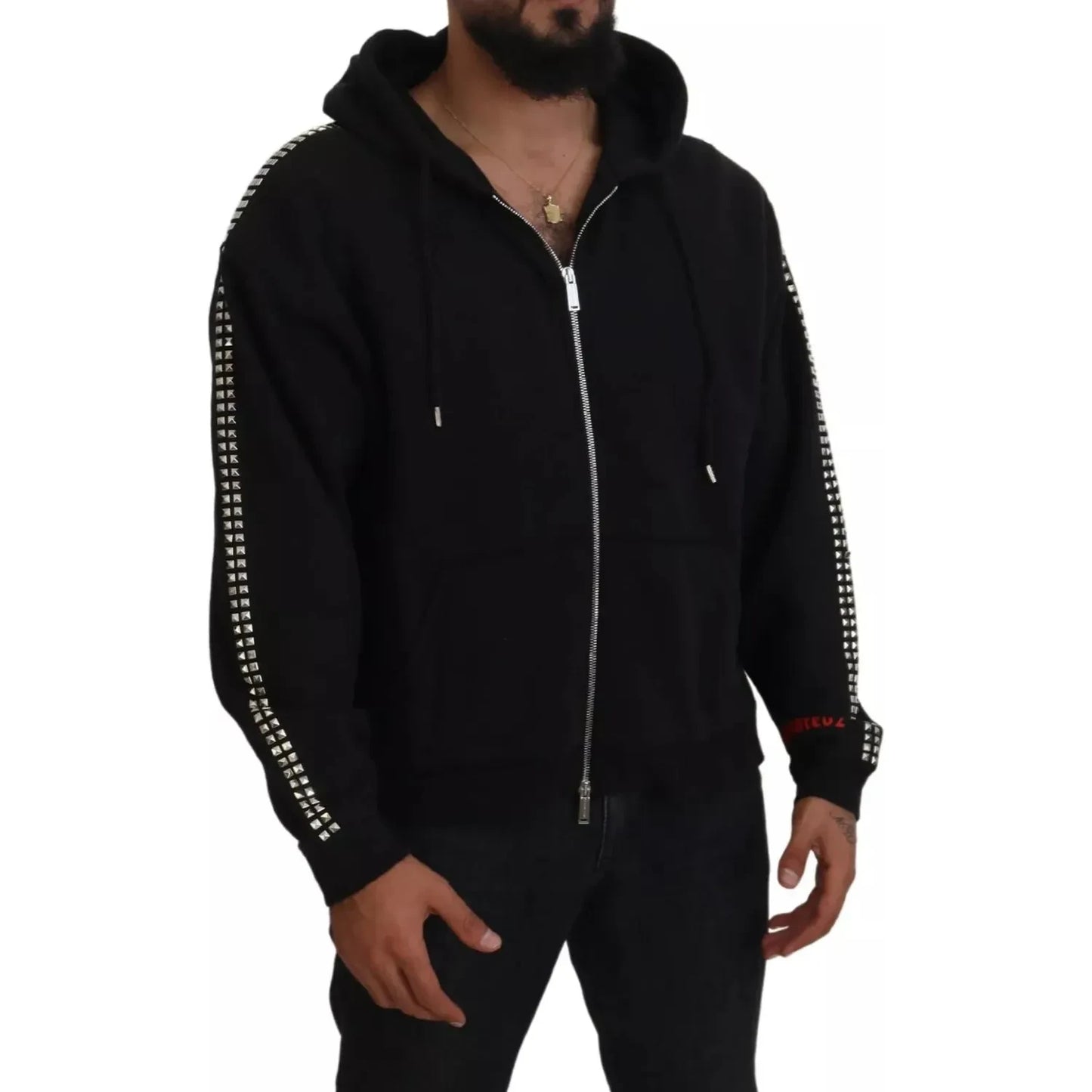 Dsquared² Black Embellished Full Zip Hooded Sweater Dsquared² Black