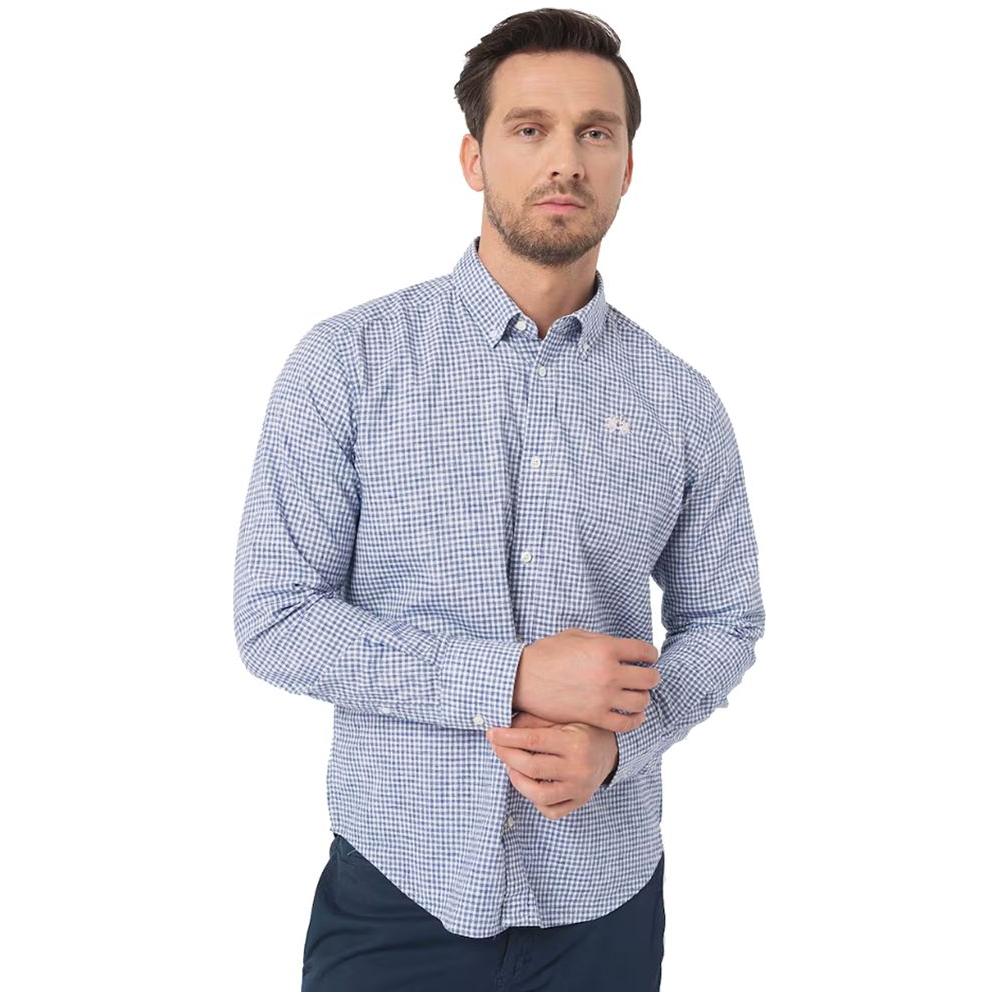 La Martina Elegant Checkered Cotton Shirt with Embroidered Logo La Martina Gray