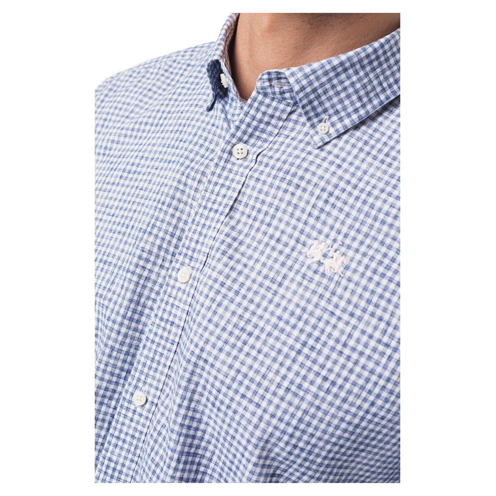 La Martina Elegant Checkered Cotton Shirt with Embroidered Logo La Martina Light Gray