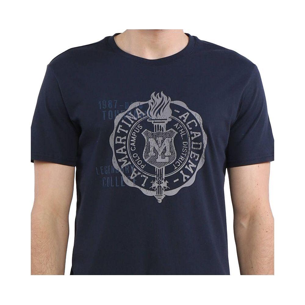 La Martina Crew Neck Graphic Jersey Tee - Refined Blue Cotton La Martina Dark Slate Gray